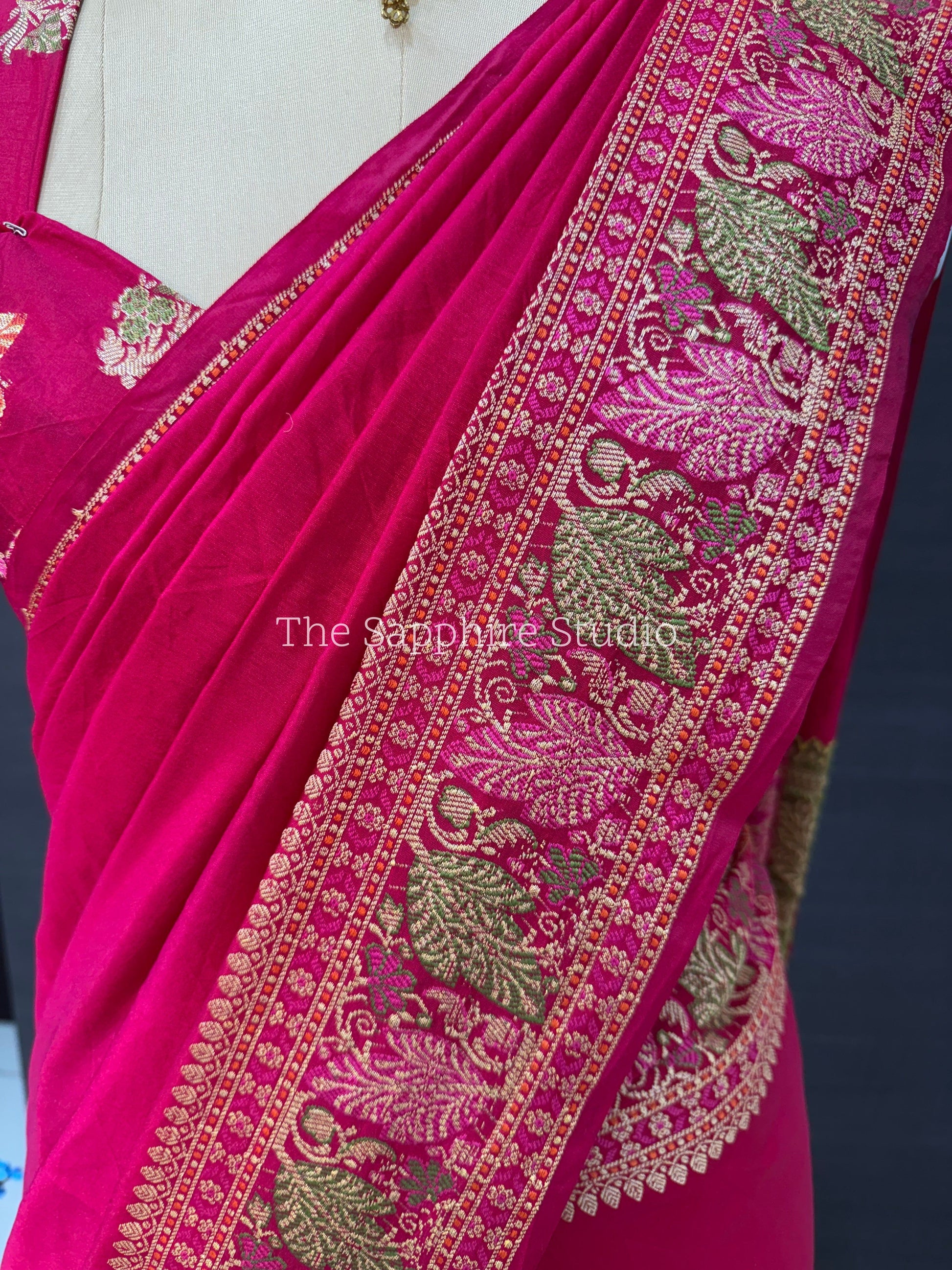 Rani Pink Banarasi Georgette Saree