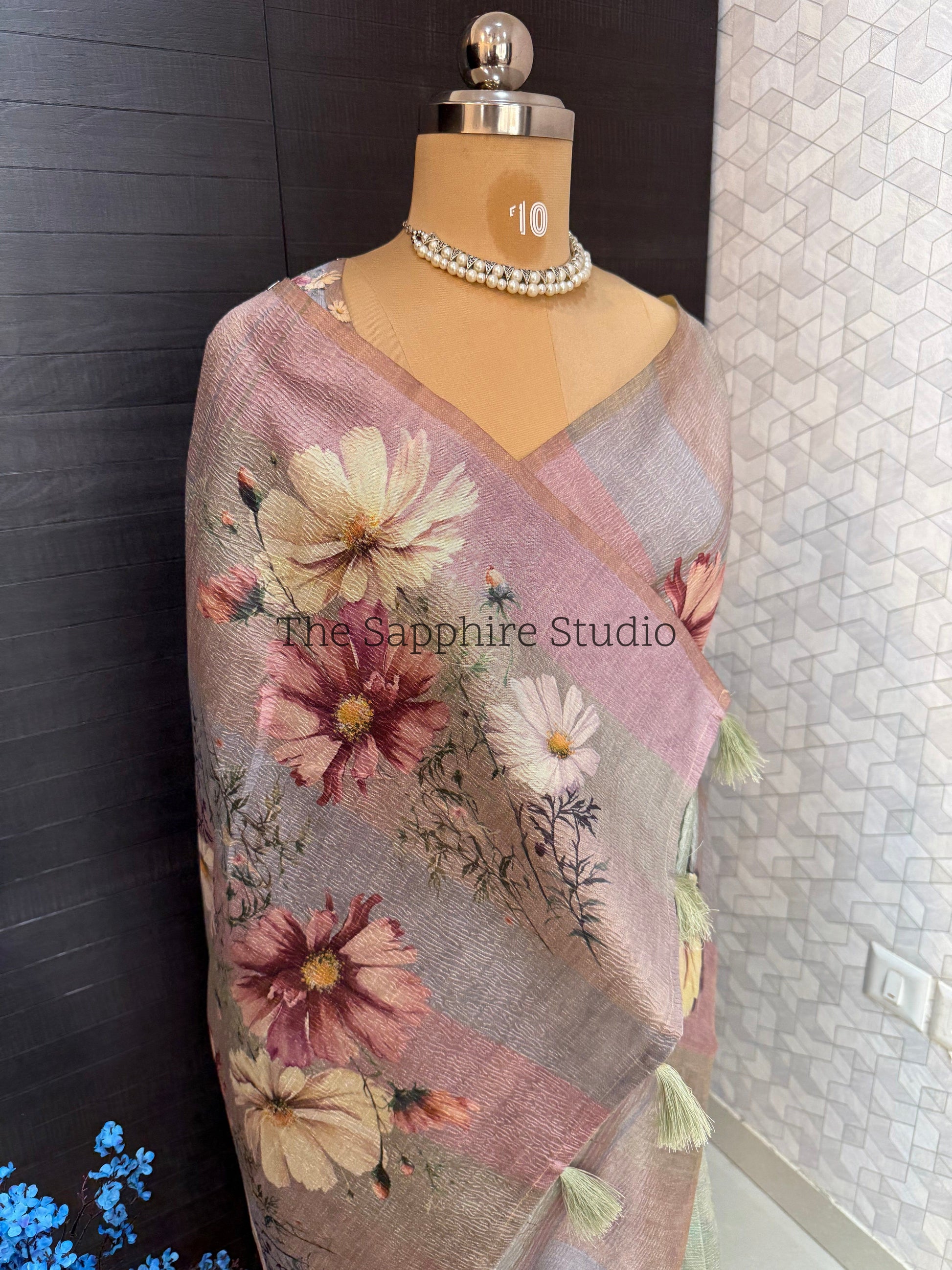 Floral 3D Digital Print Tussar Saree