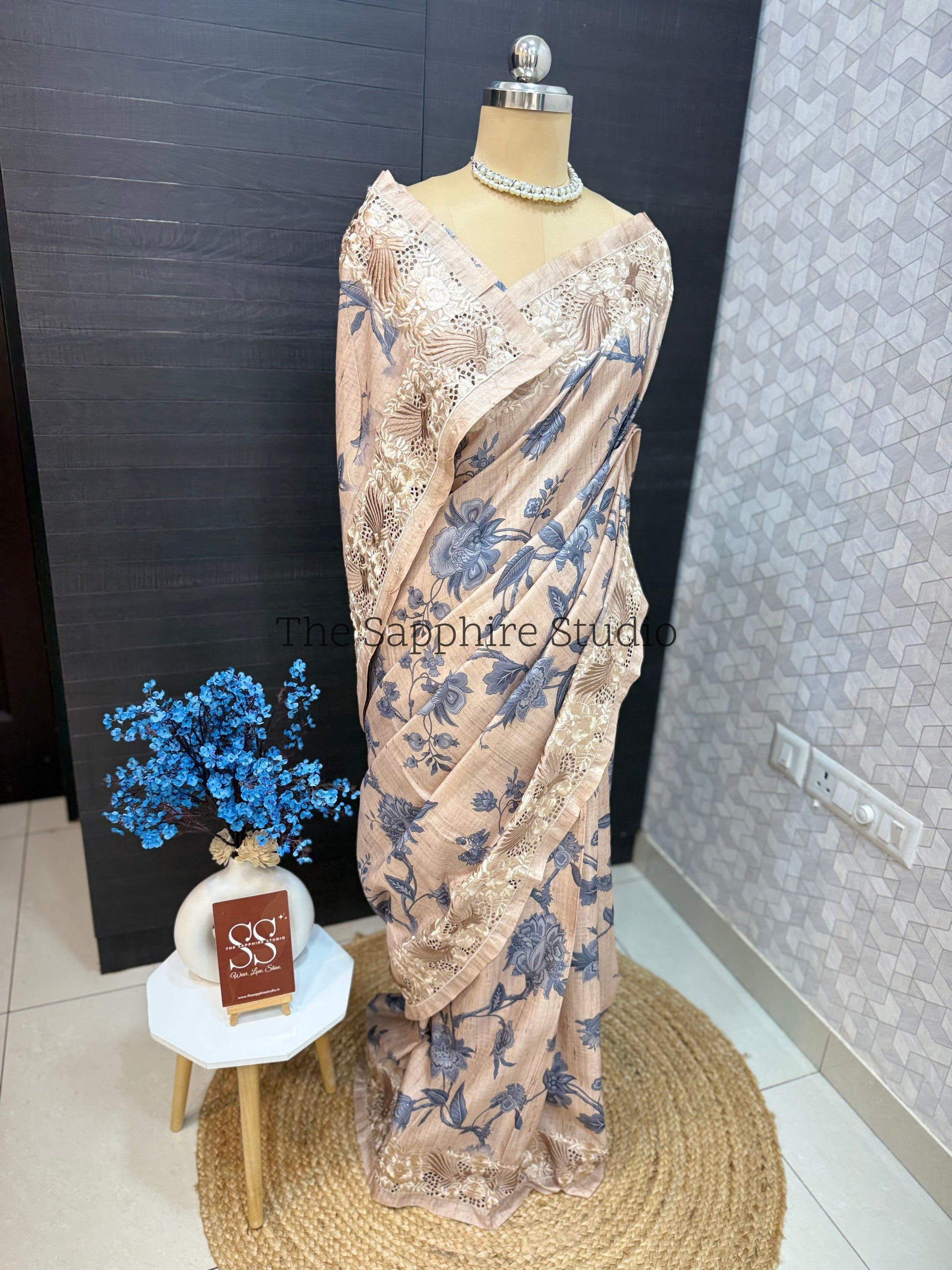 Floral Cutwork Border Tussar Saree