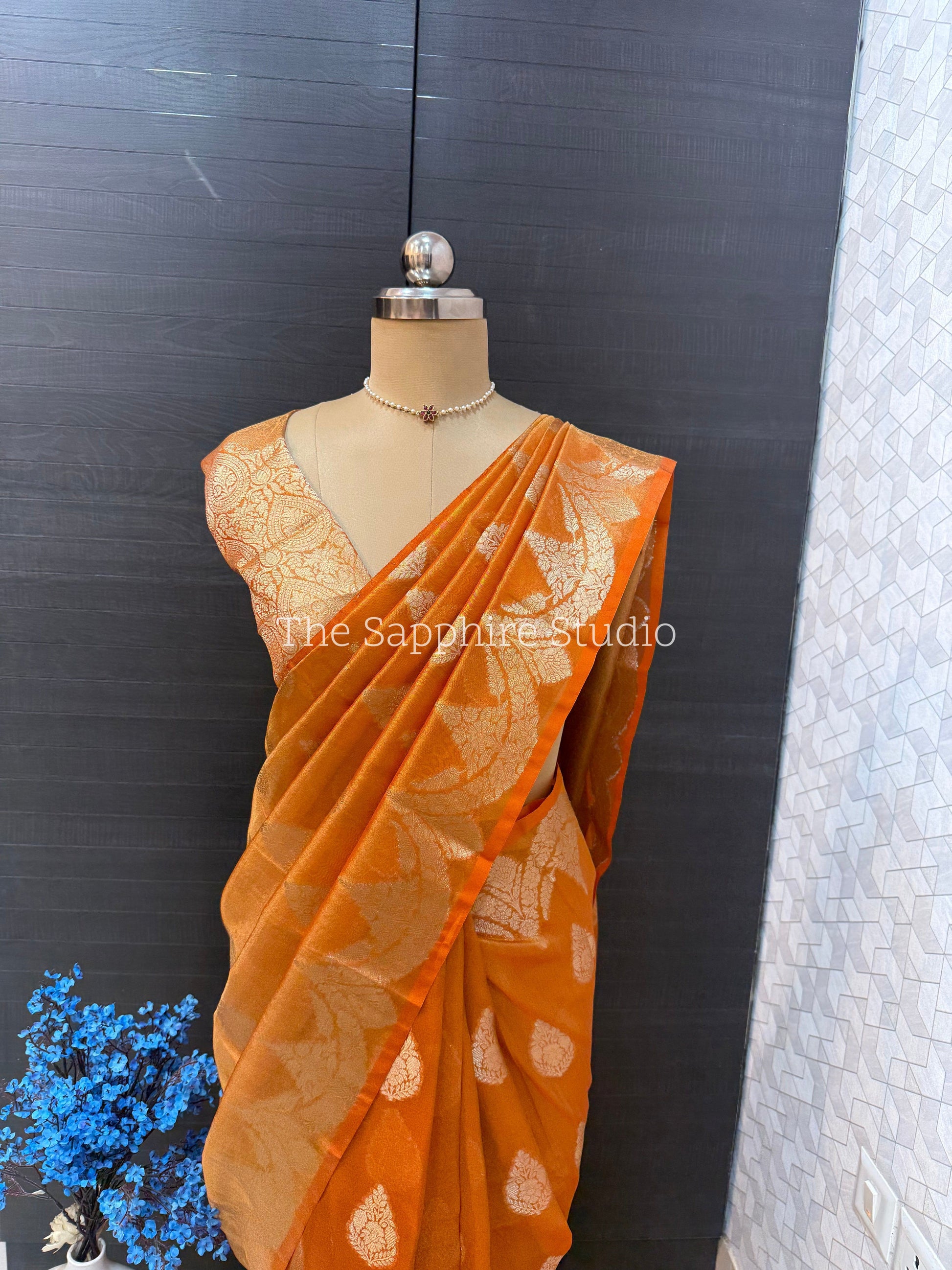 Banarasi Tissue Saree - Orange