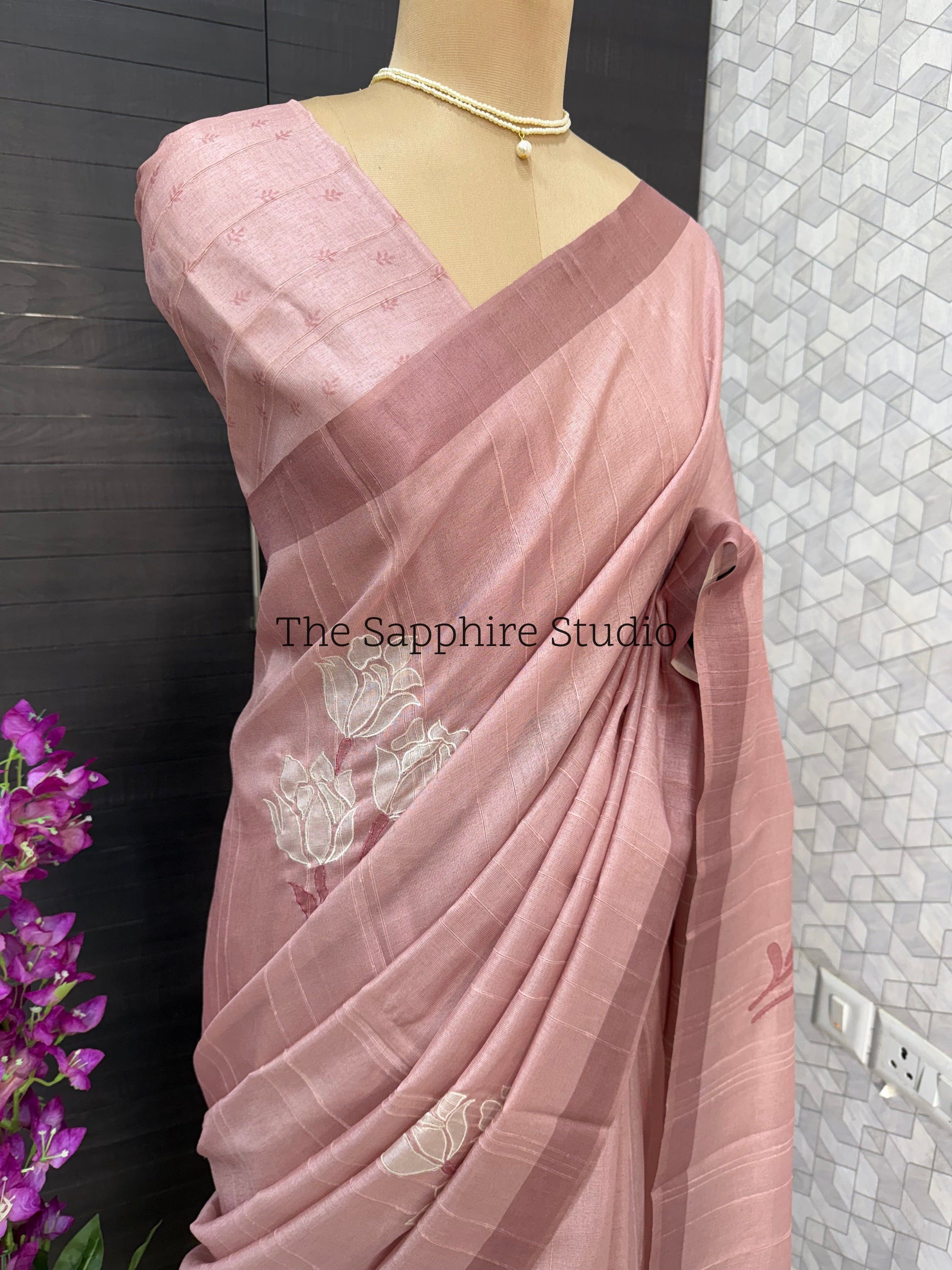 Blush Mist Tissue Linen Saree