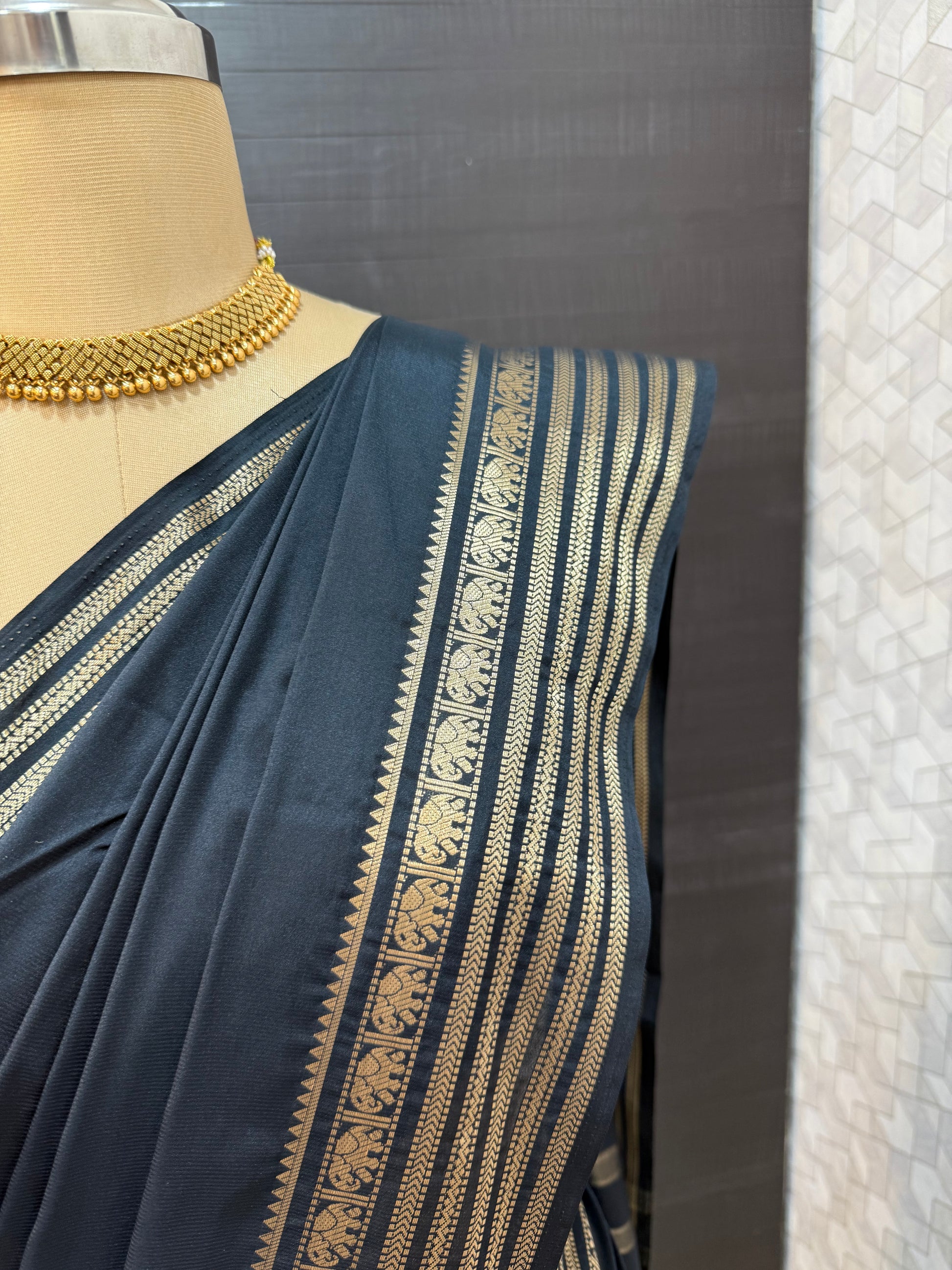 Mysore Semi crepe saree - Black