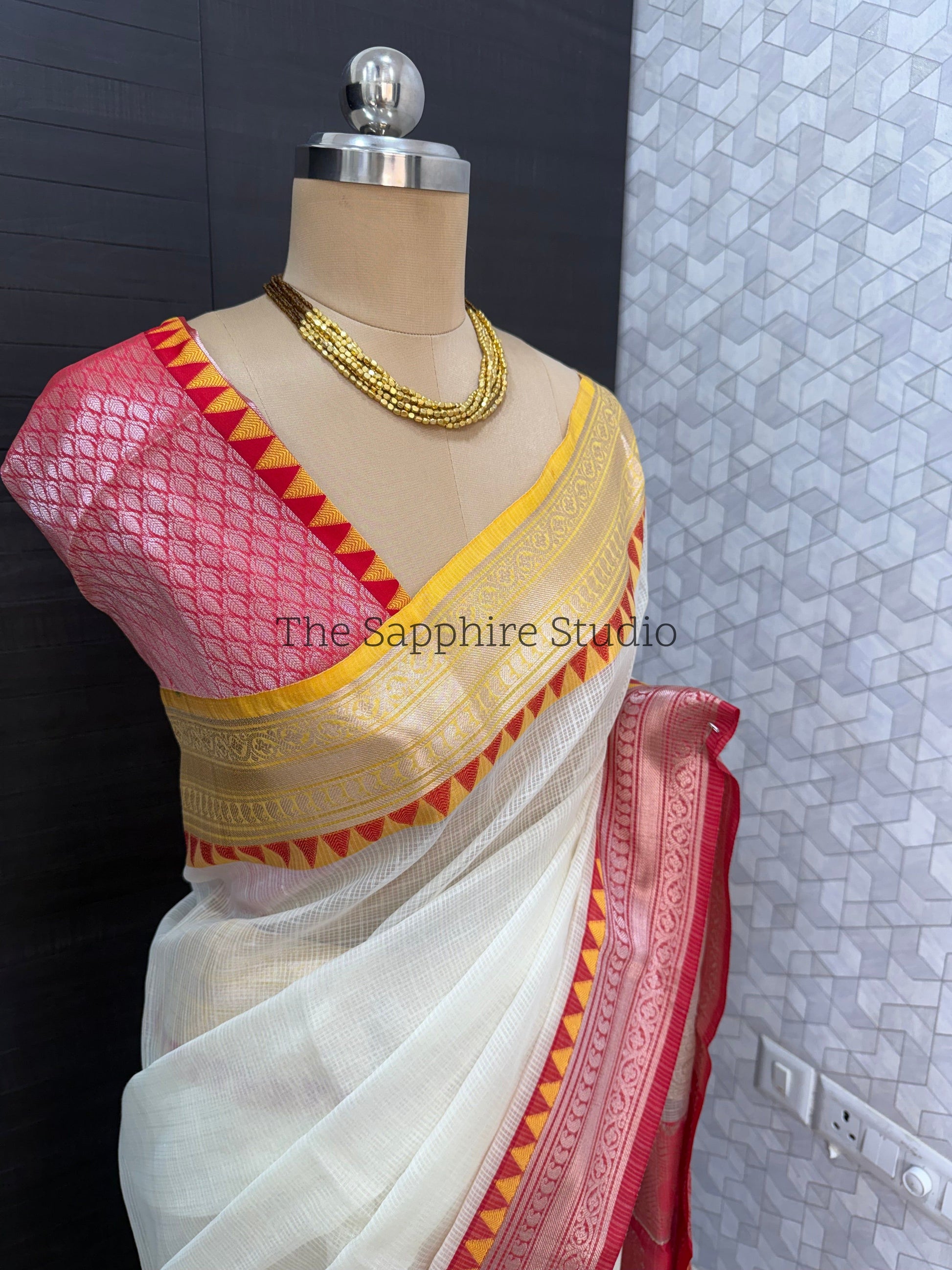 Kota check saree with a Ganga Jamuna border