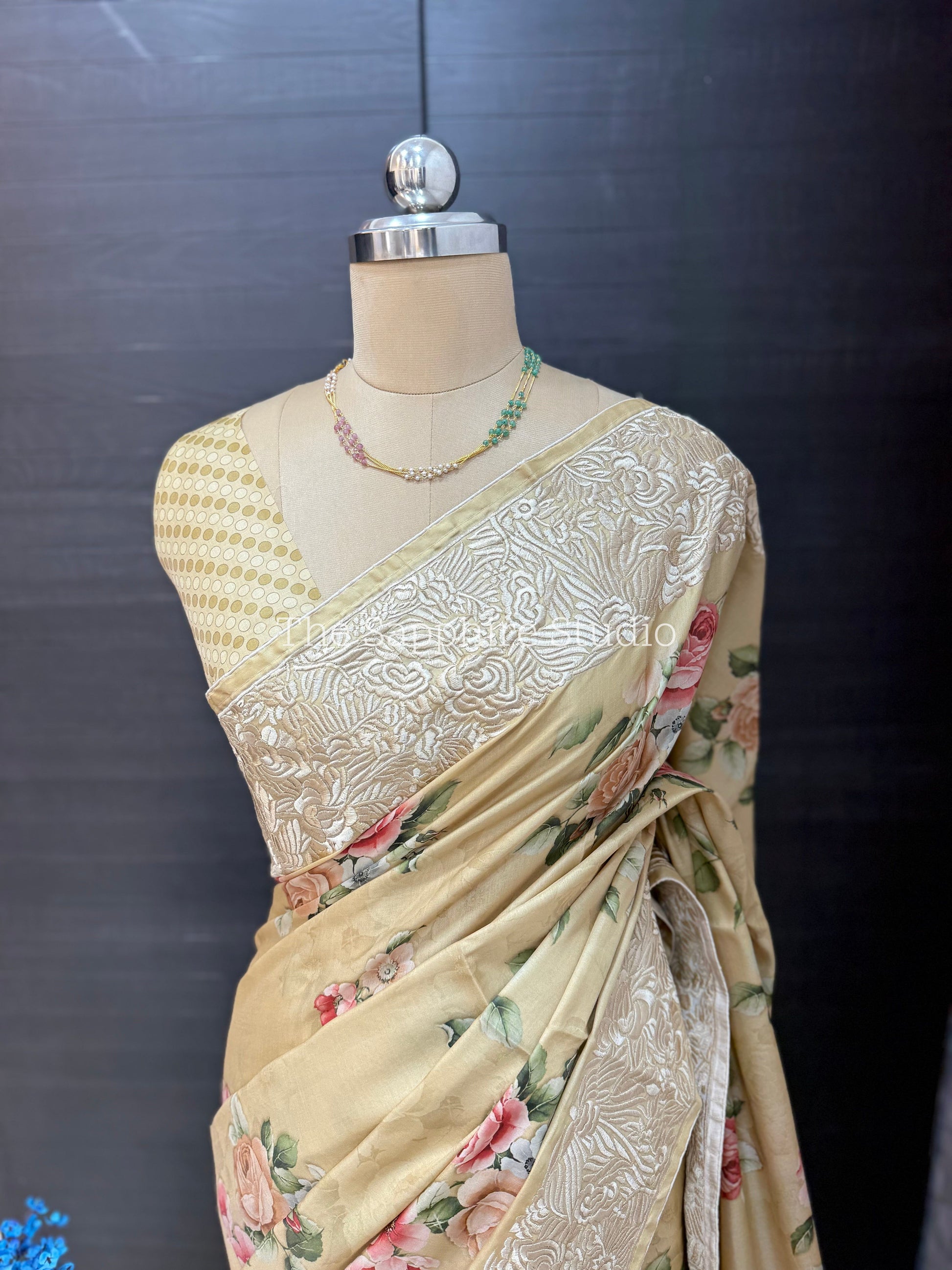Floral Appliqué Border Tussar Saree