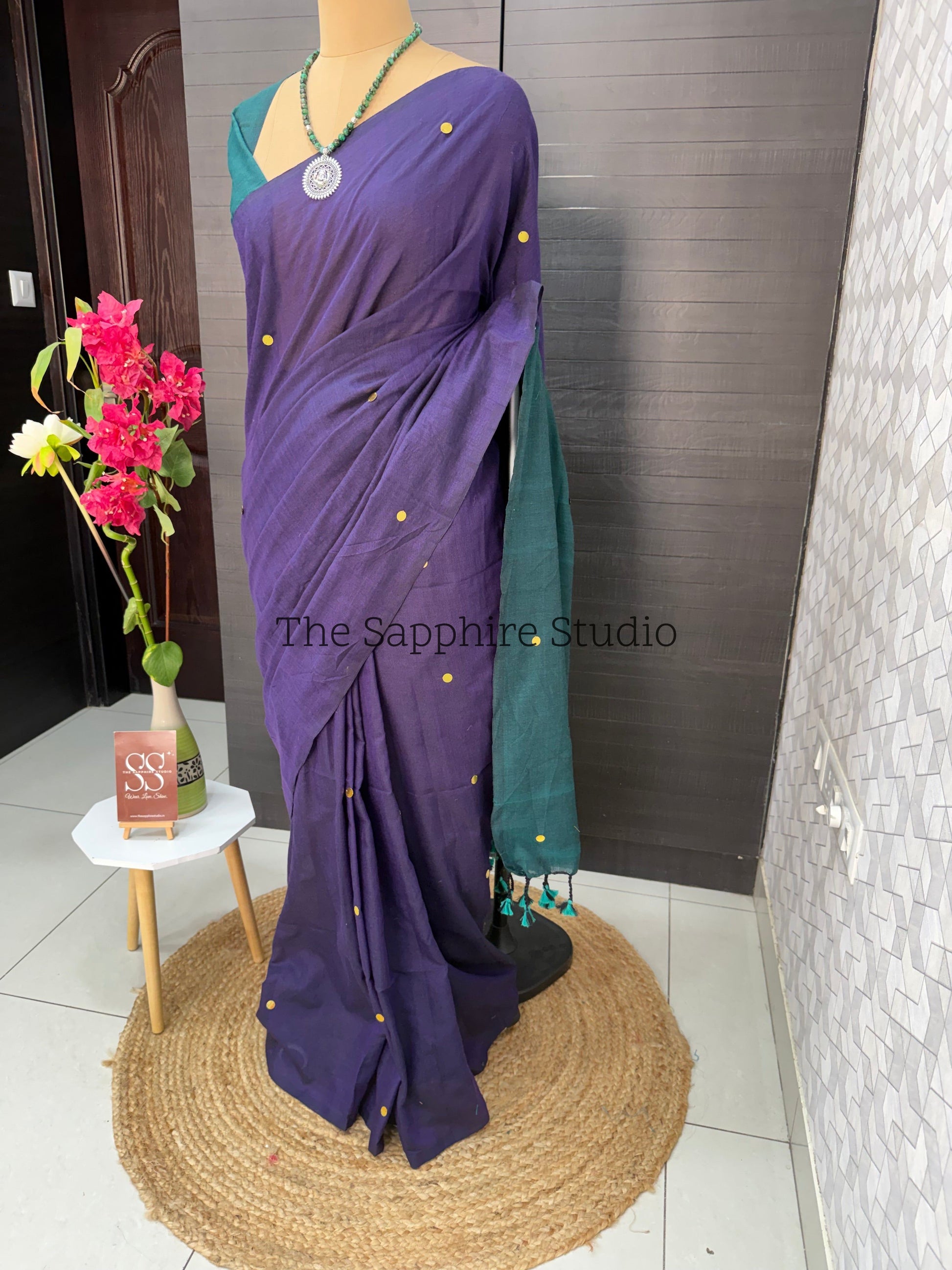 Royal Purple & Teal Khadi Cotton Saree