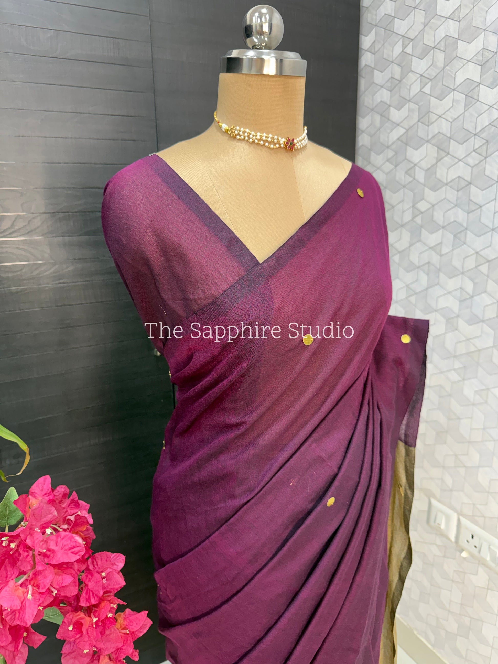 Wine Purple & Mustard Khadi Cotton Saree