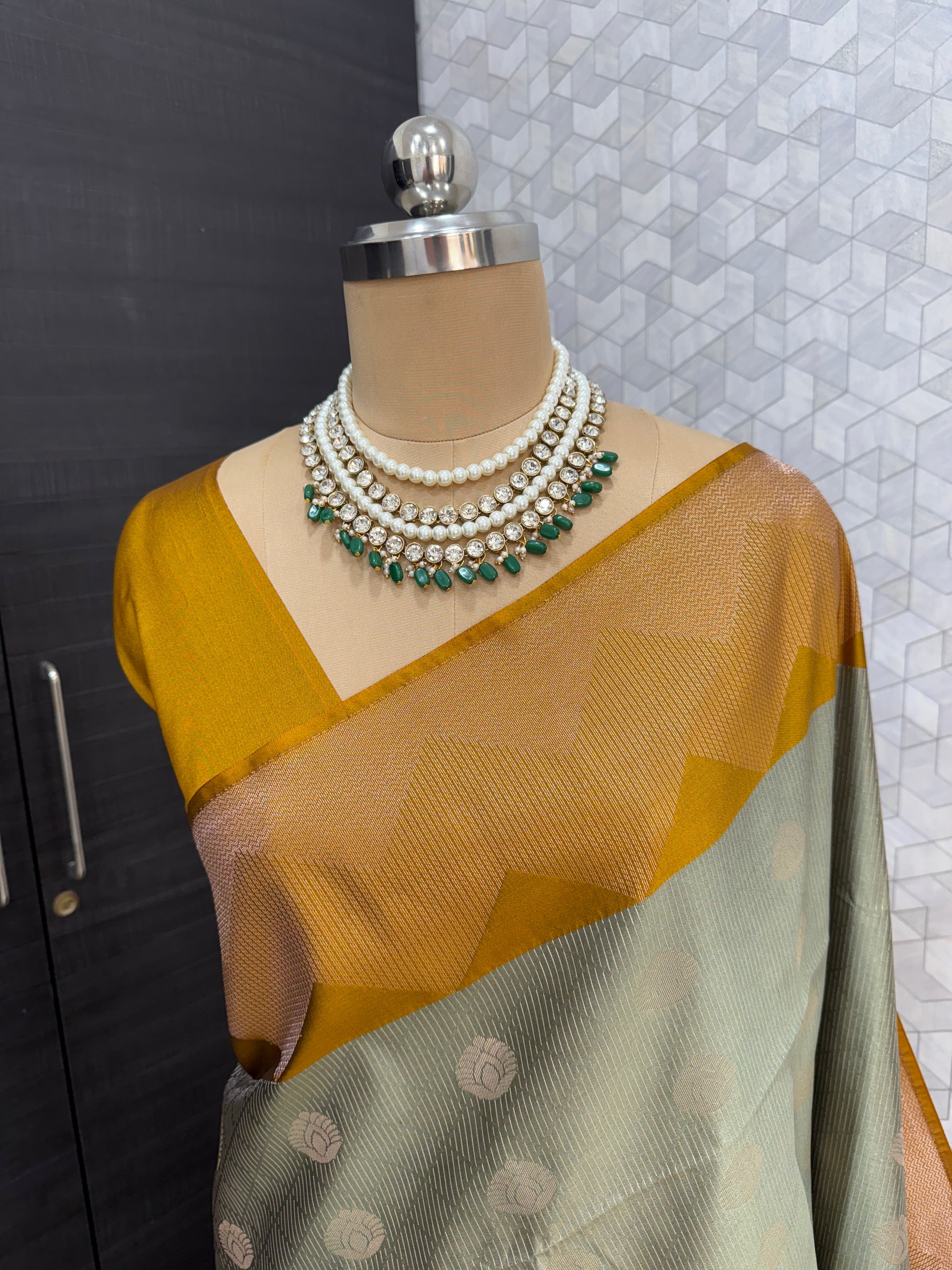 Sage Green with Mustard Temple Border