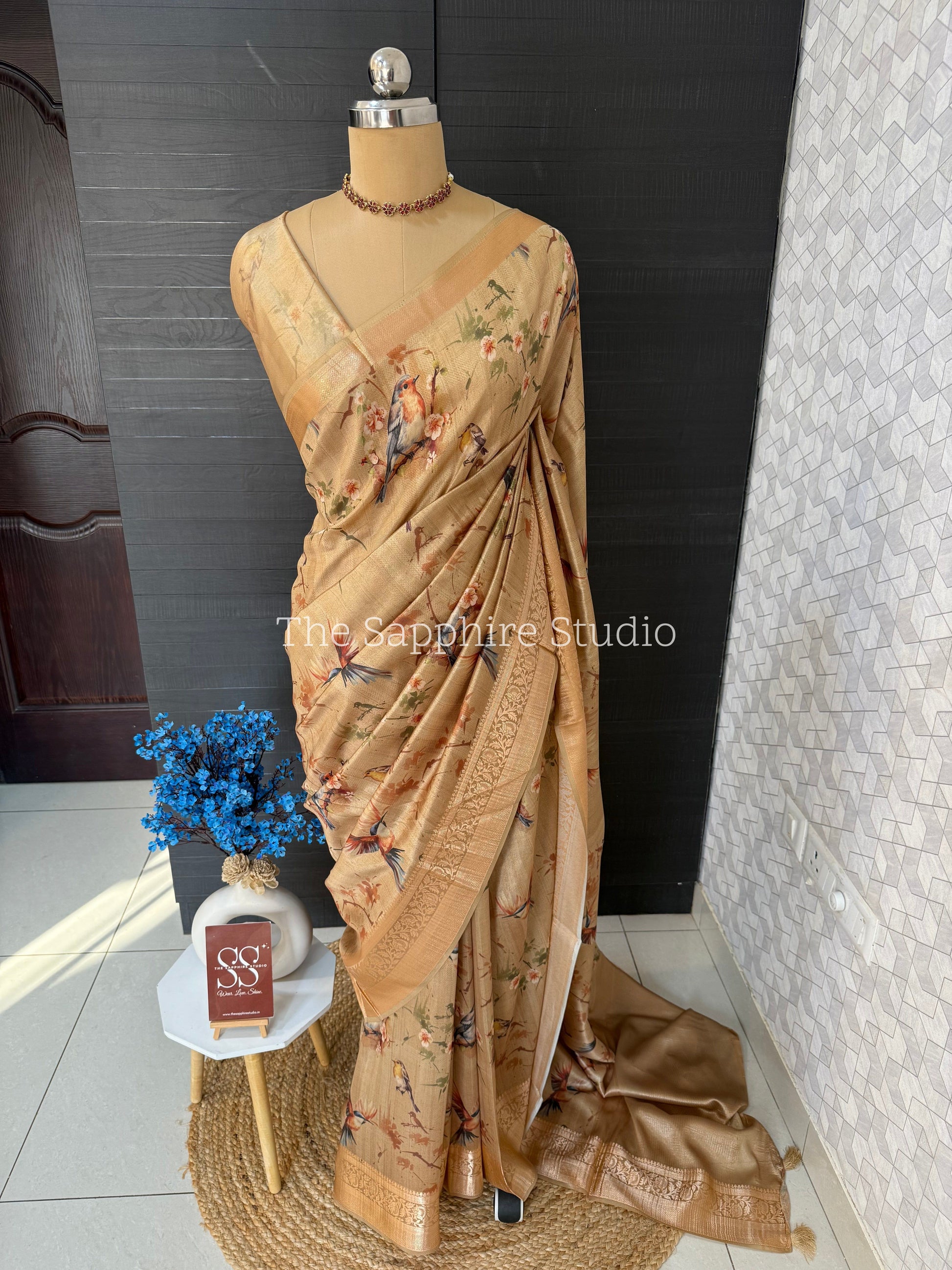 Buttery Soft Tussar Silk Bird Print Saree