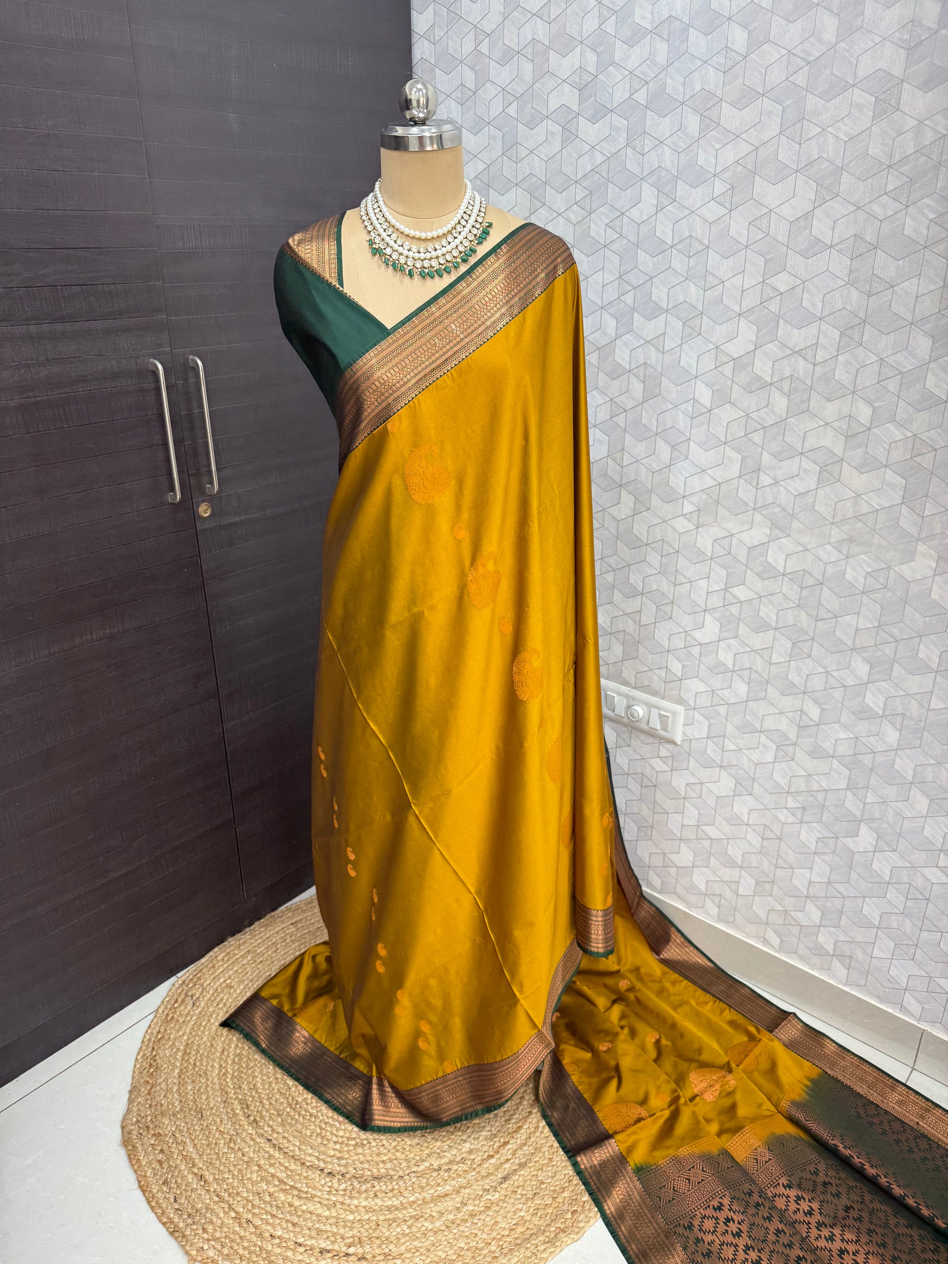 Mustard Yellow with Deep Green Border