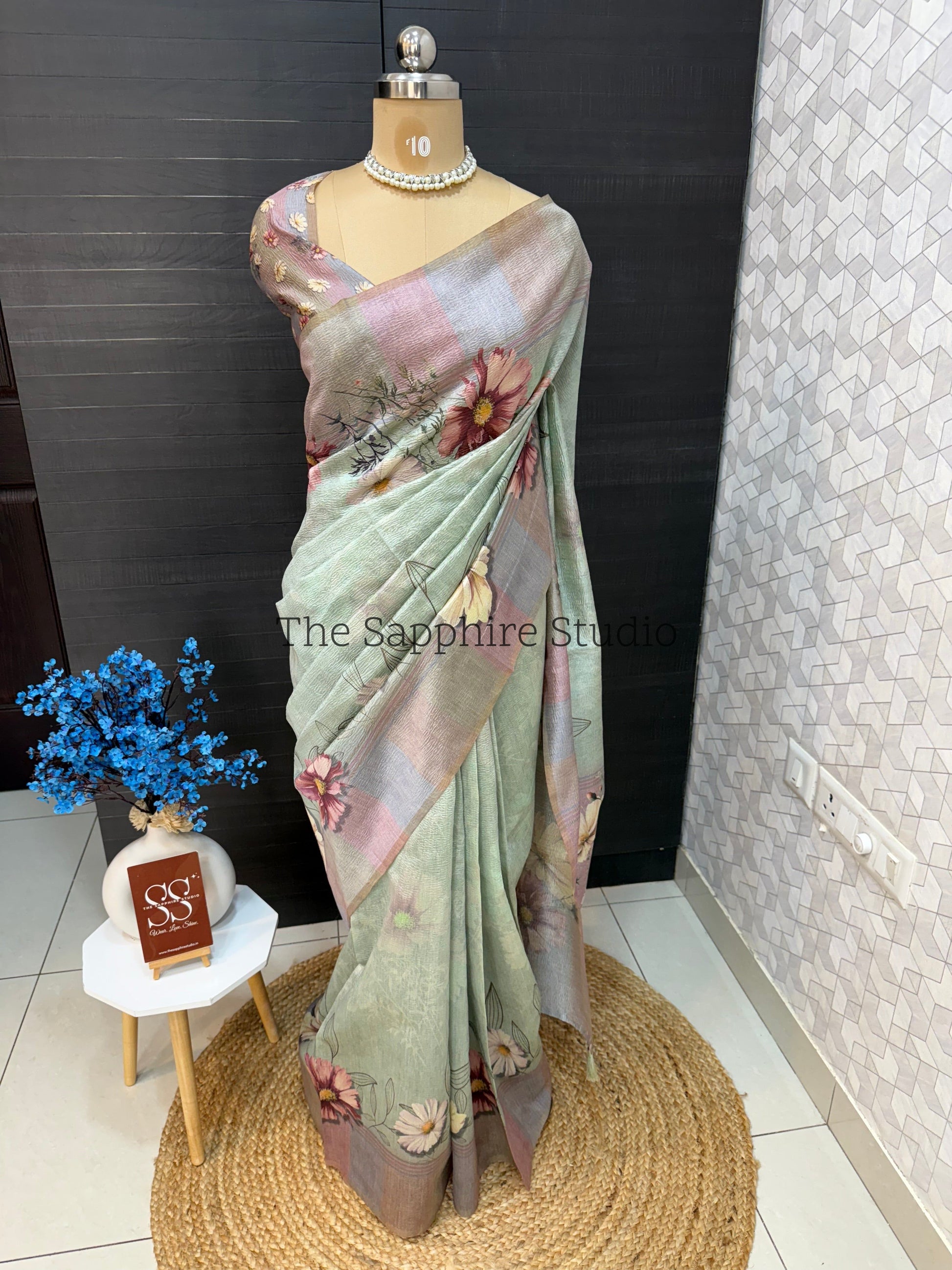 Floral 3D Digital Print Tussar Saree