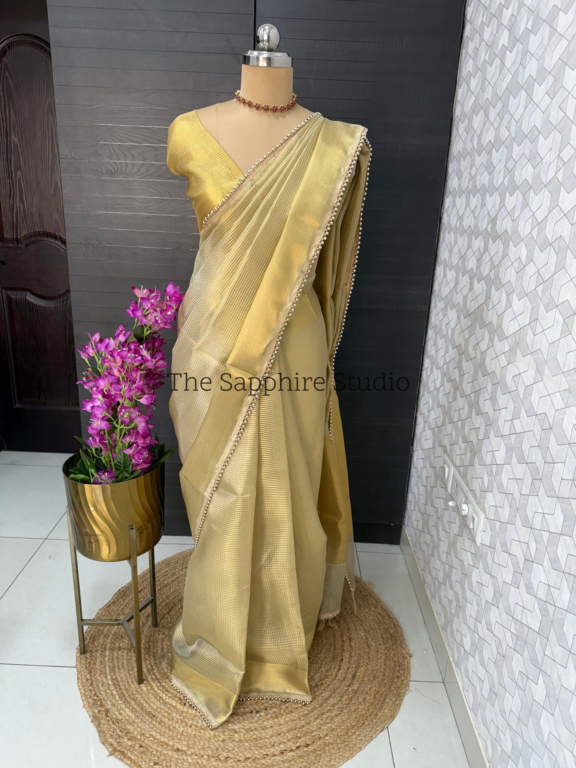Tissue golden saree