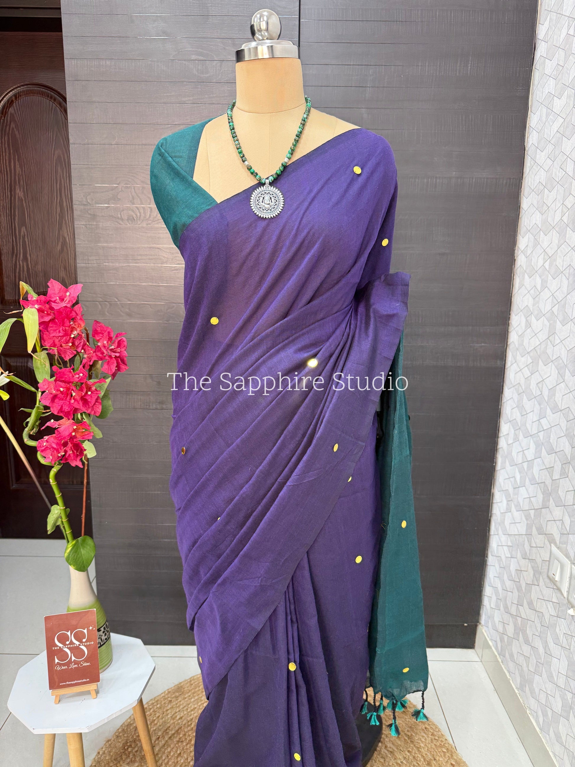 Royal Purple & Teal Khadi Cotton Saree