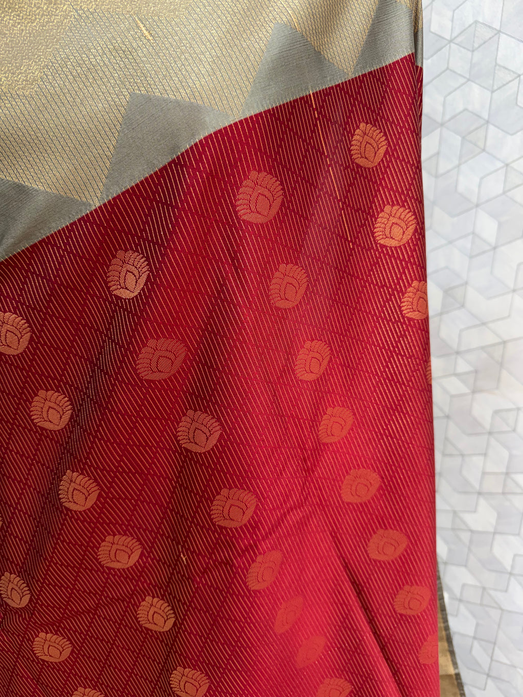 Red Kanchipuram Silk Saree with Silver Zari Border