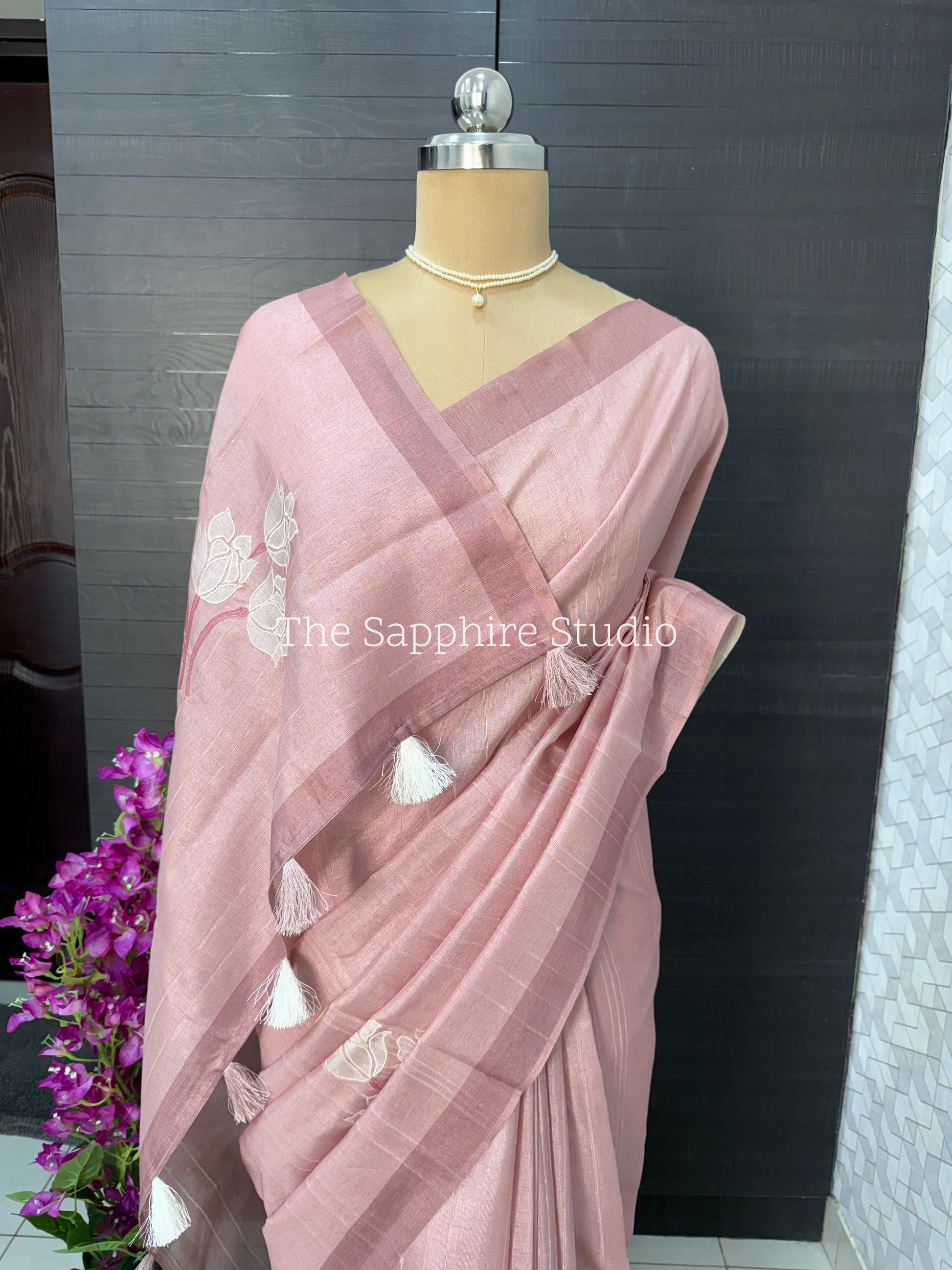 Blush Mist Tissue Linen Saree