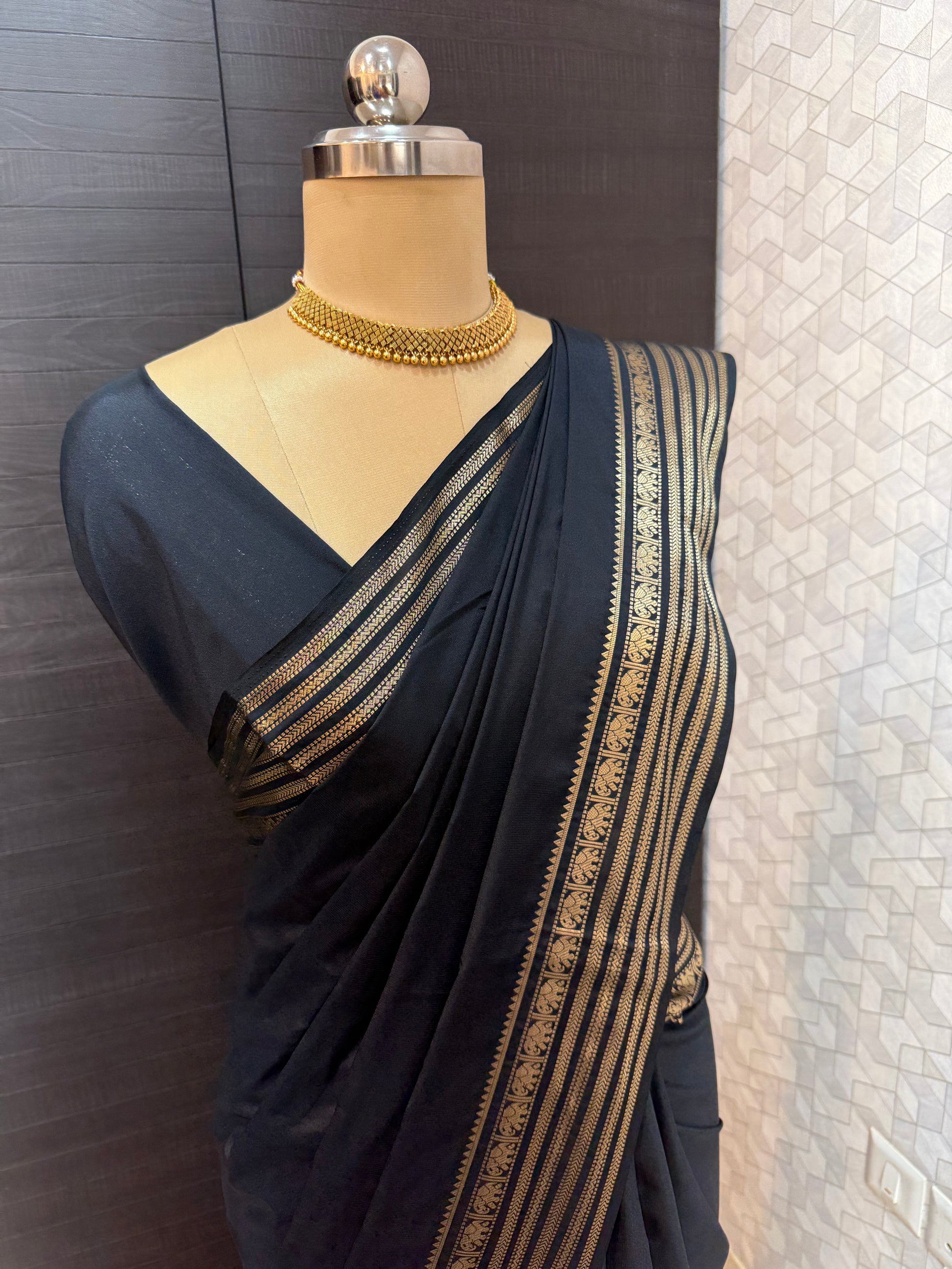 Mysore Semi crepe saree - Black