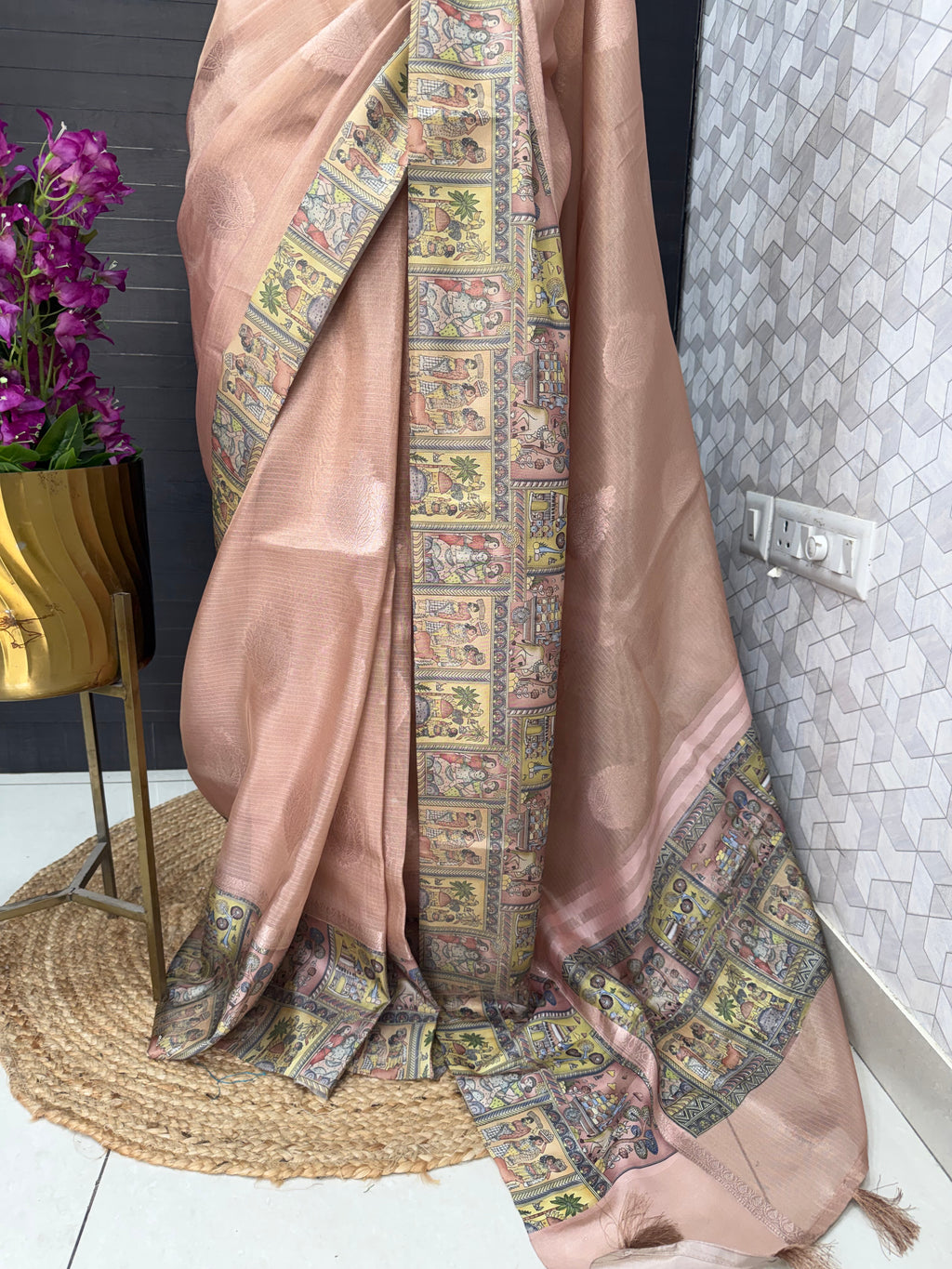 Blush Heritage Print Border Tissue saree