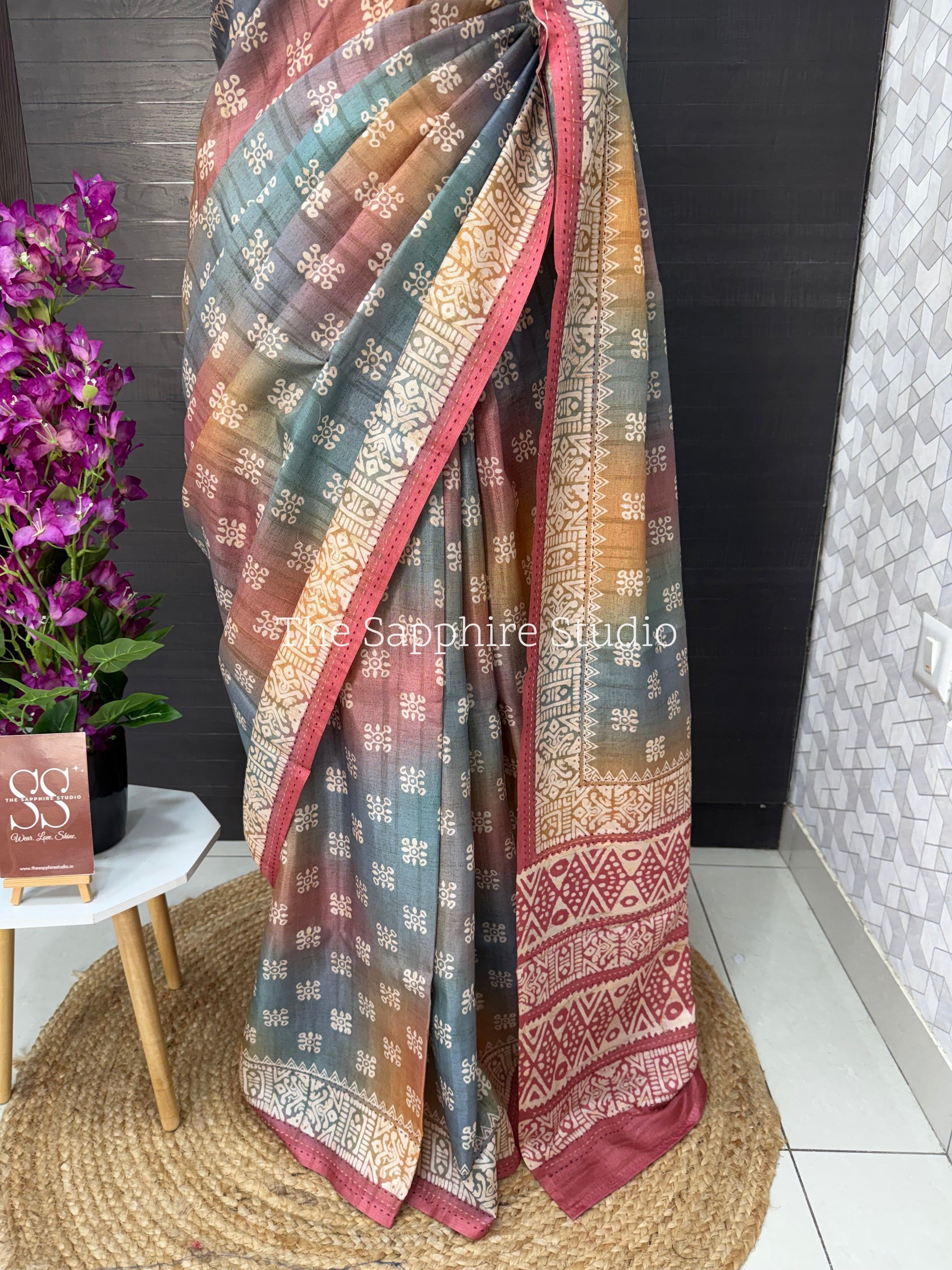 Rose Clay Tussar Saree with Deep Pink Contrast Blouse