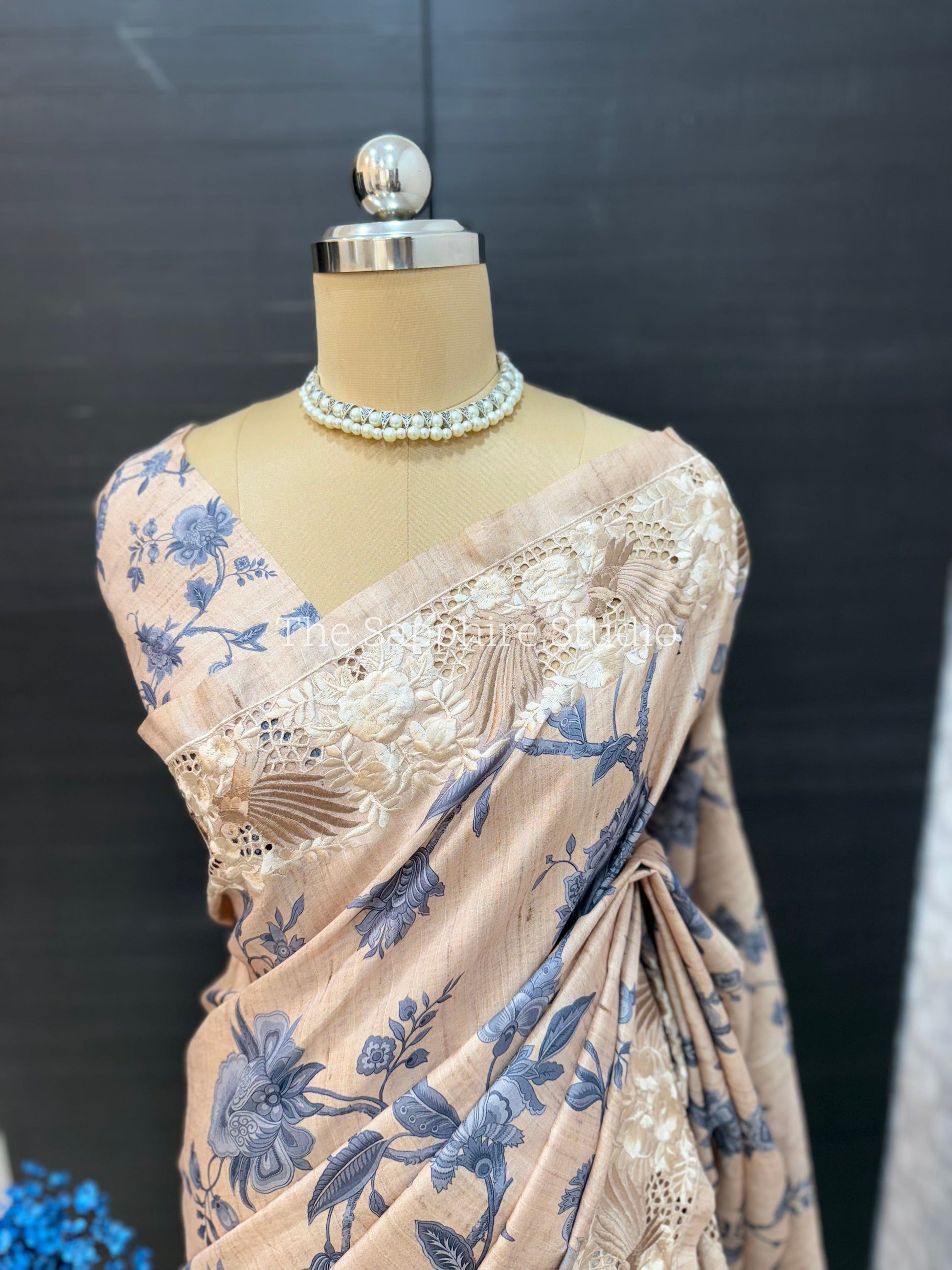 Floral Cutwork Border Tussar Saree