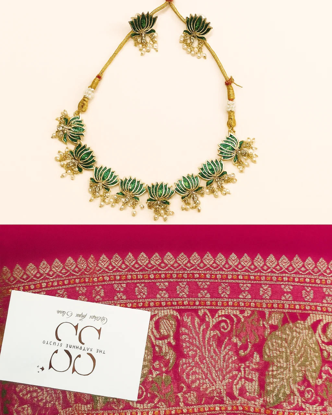 Styled Look: Lotus Gold & Rani Pink Banarasi Georgette Saree