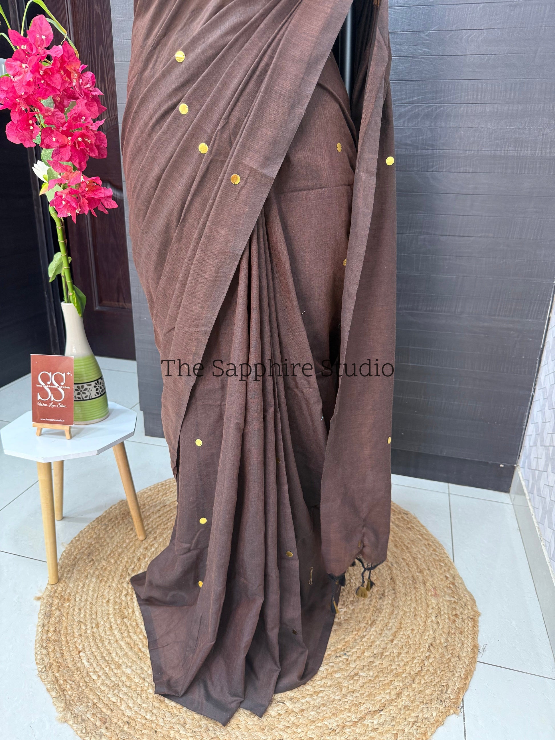 Chocolate Brown Khadi Cotton Saree