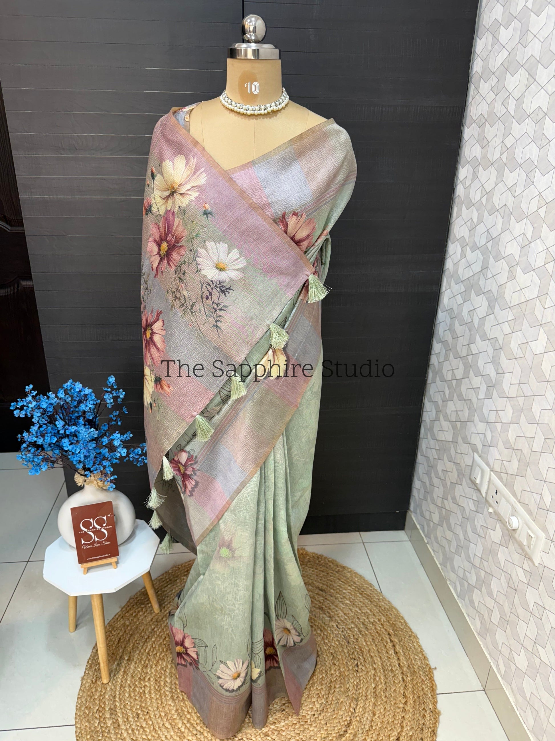 Floral 3D Digital Print Tussar Saree