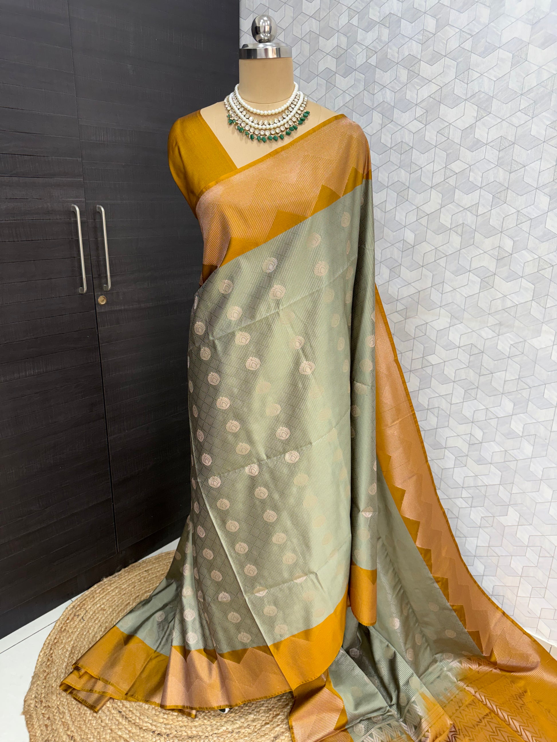 Sage Green with Mustard Temple Border