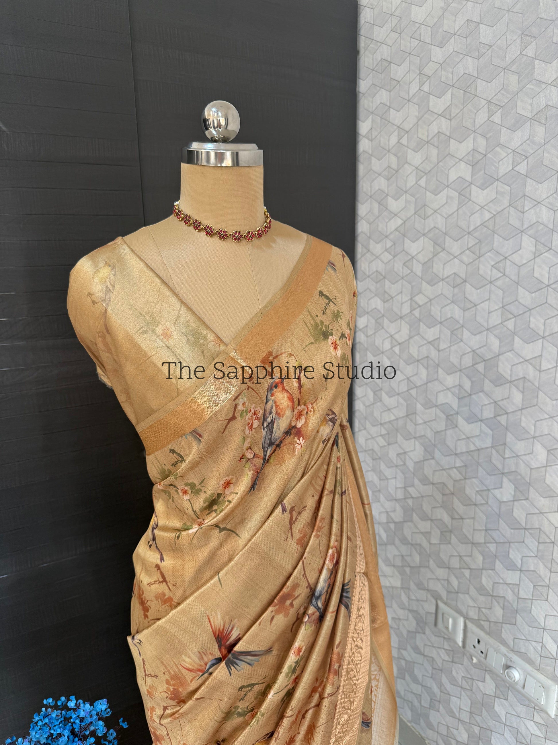 Buttery Soft Tussar Silk Bird Print Saree