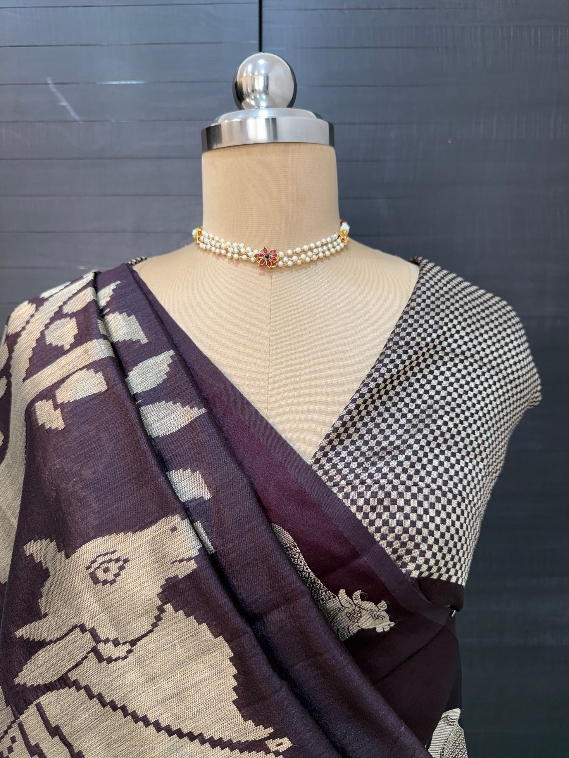 Tussar Pichwai Saree with Cow Motifs and Satin Border