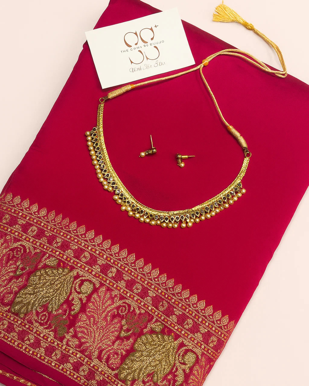Styled Look: Rani Pink Chiniya Saree + Necklace Set
