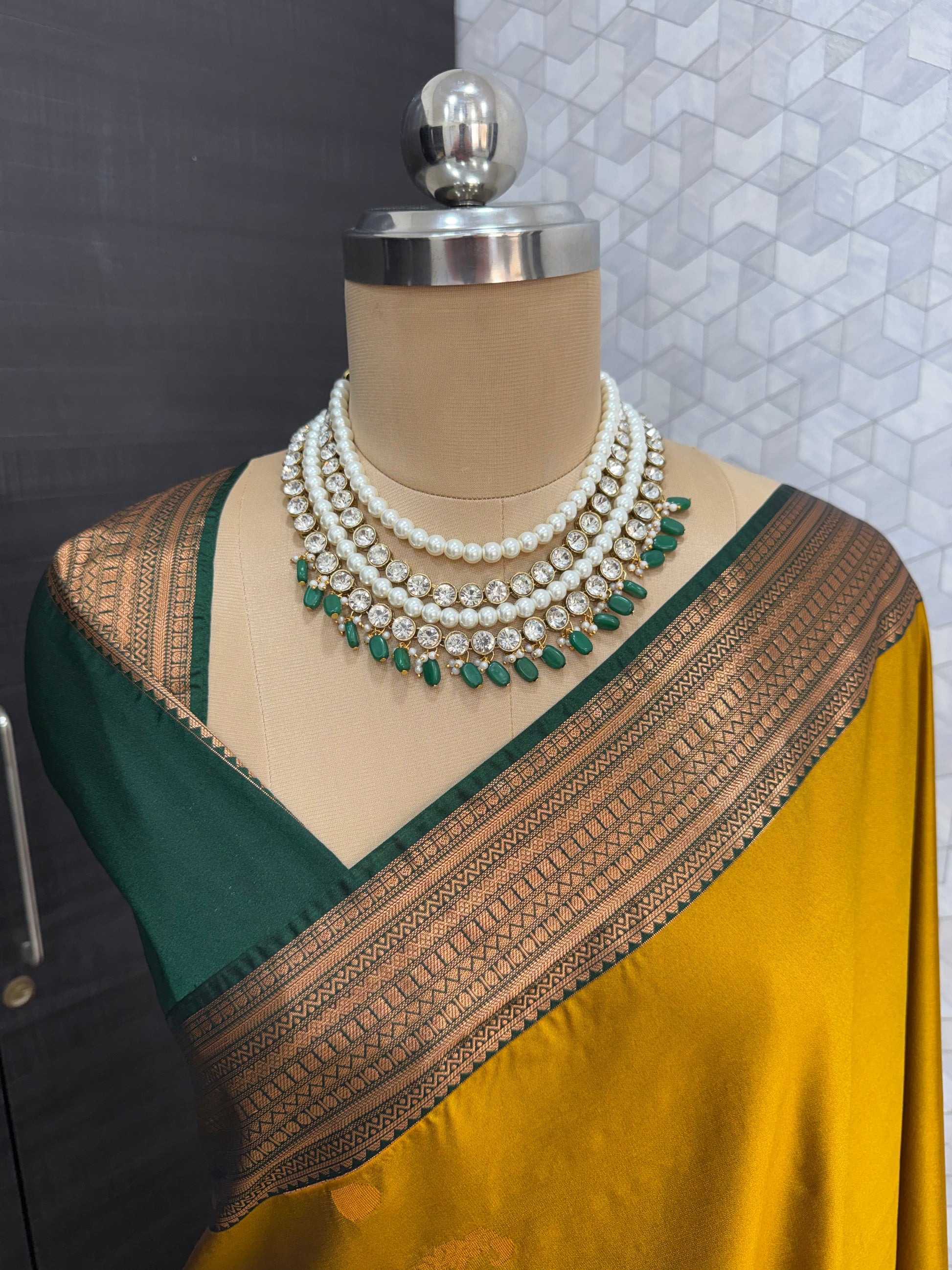 Mustard Yellow with Deep Green Border