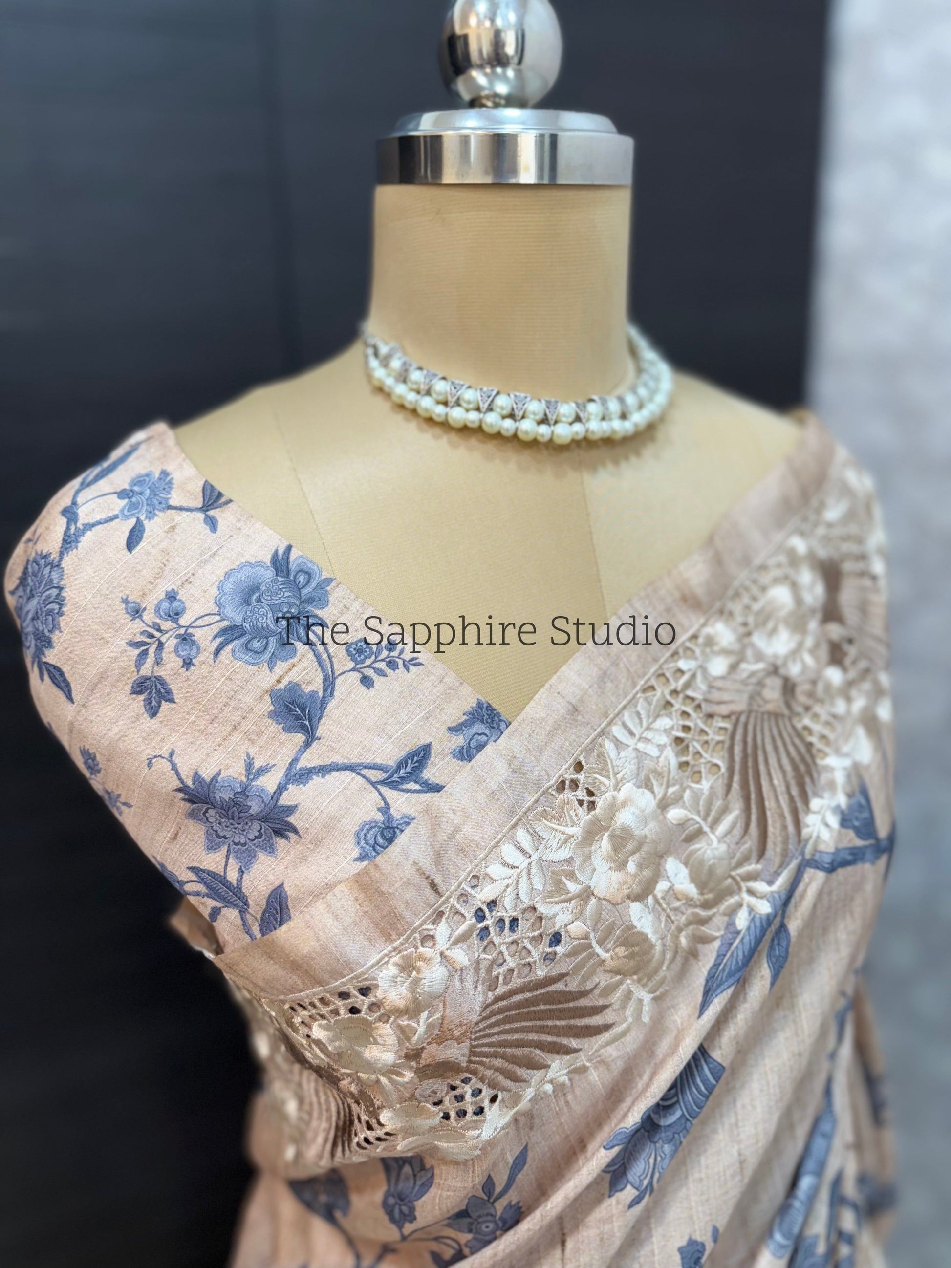 Floral Cutwork Border Tussar Saree