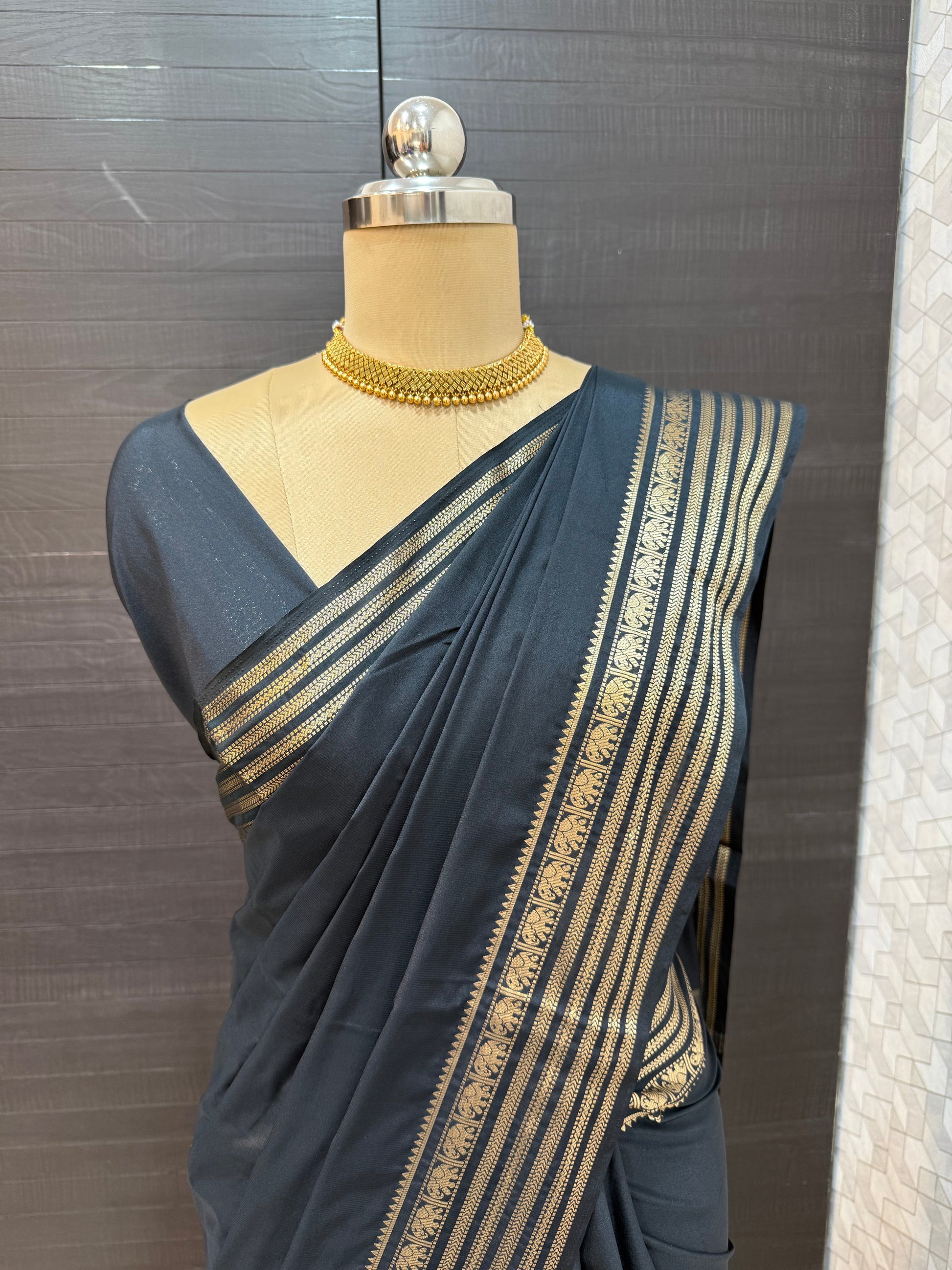 Mysore Semi crepe saree - Black