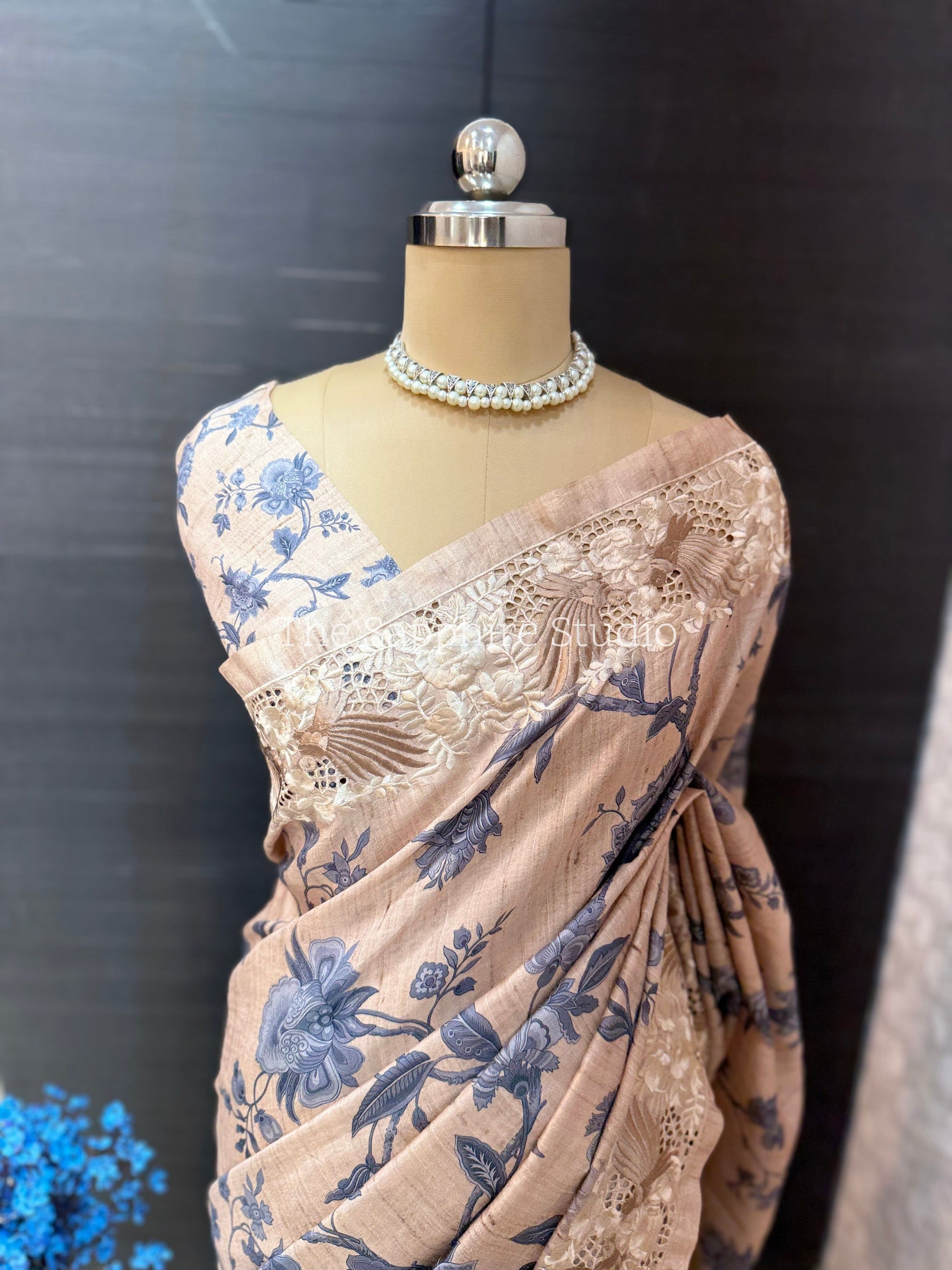 Floral Cutwork Border Tussar Saree