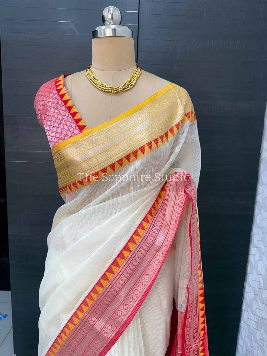 Kota check saree with a Ganga Jamuna border