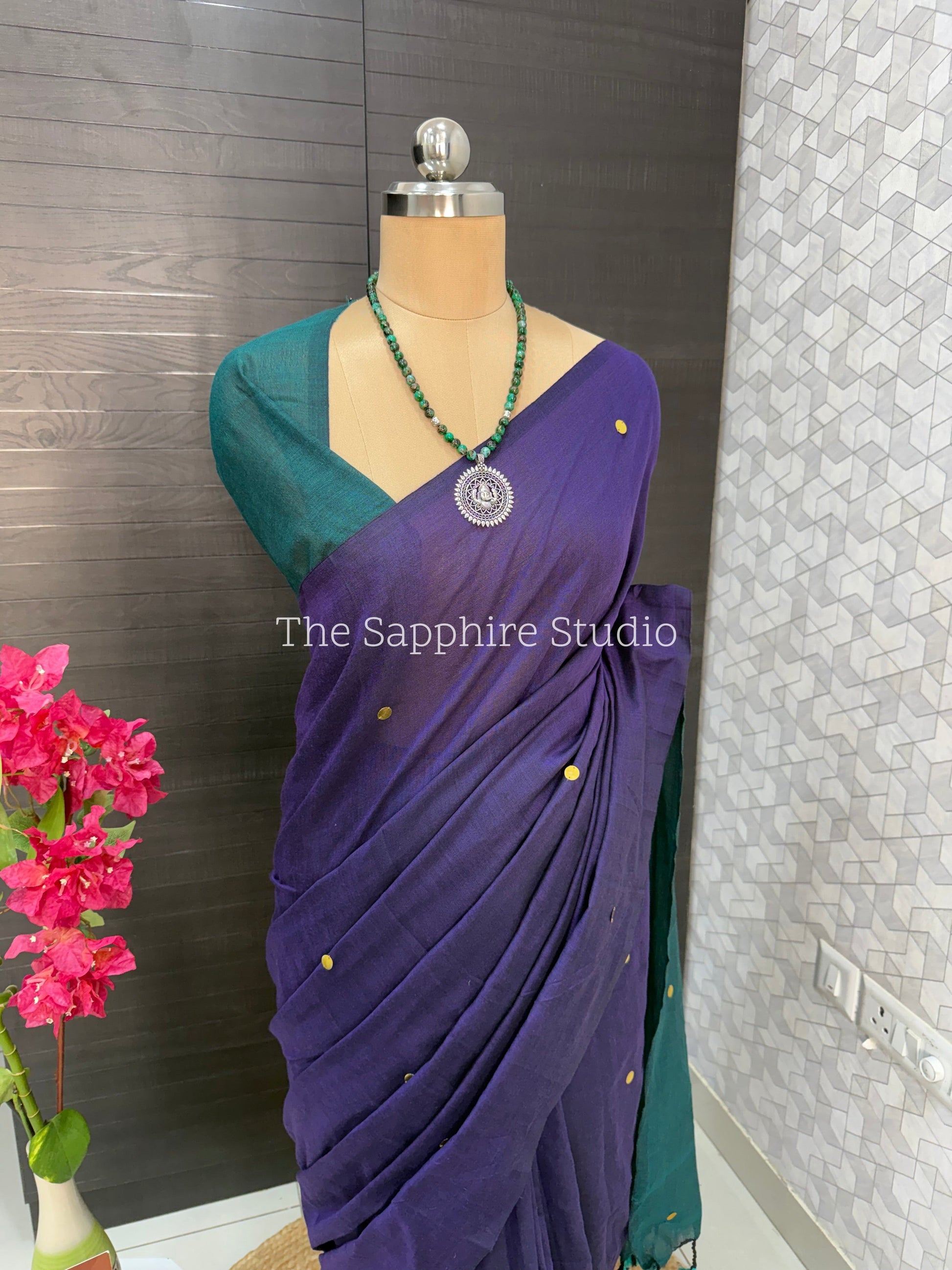 Royal Purple & Teal Khadi Cotton Saree
