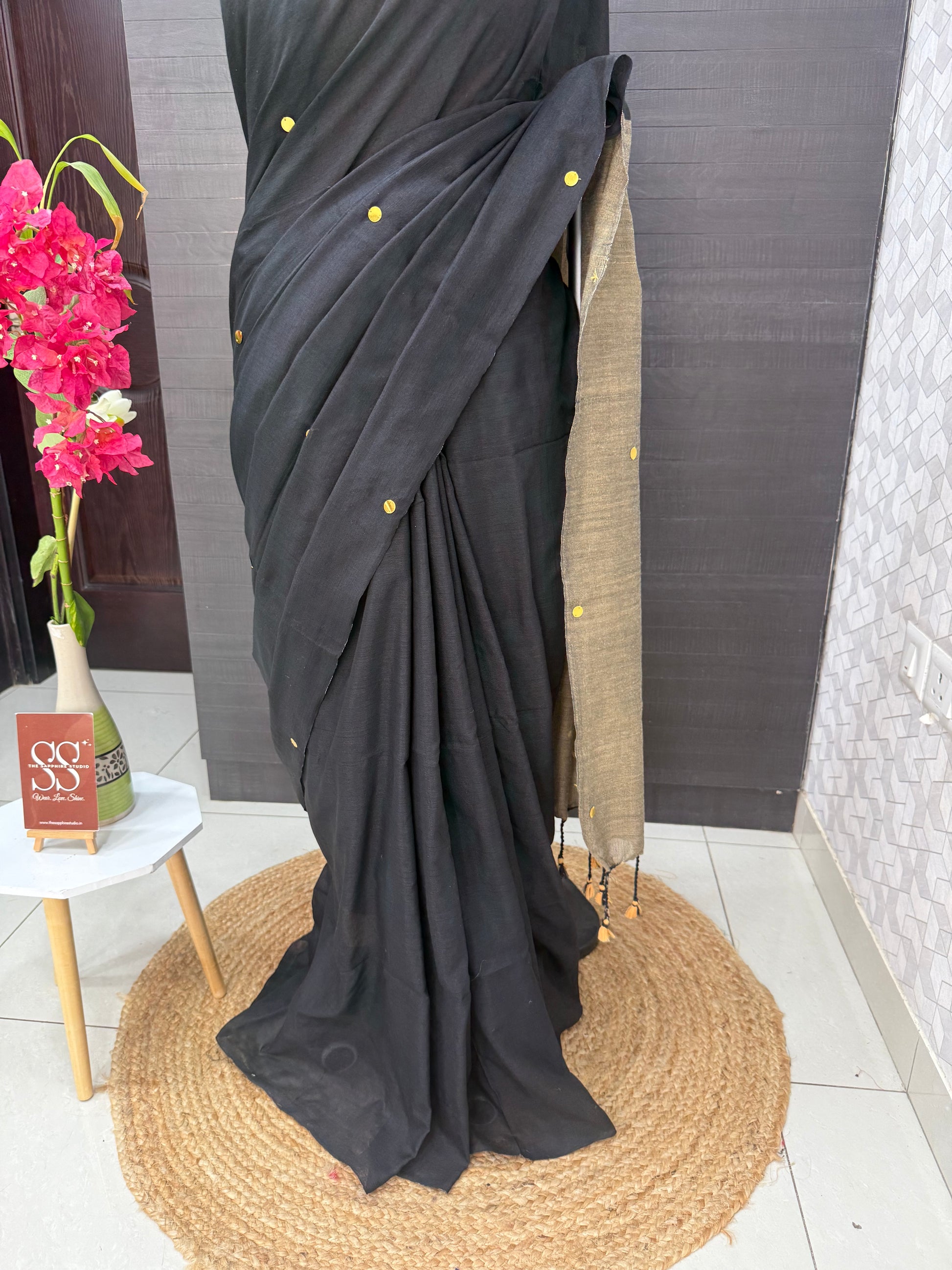 Black & Beige Khadi Cotton Saree