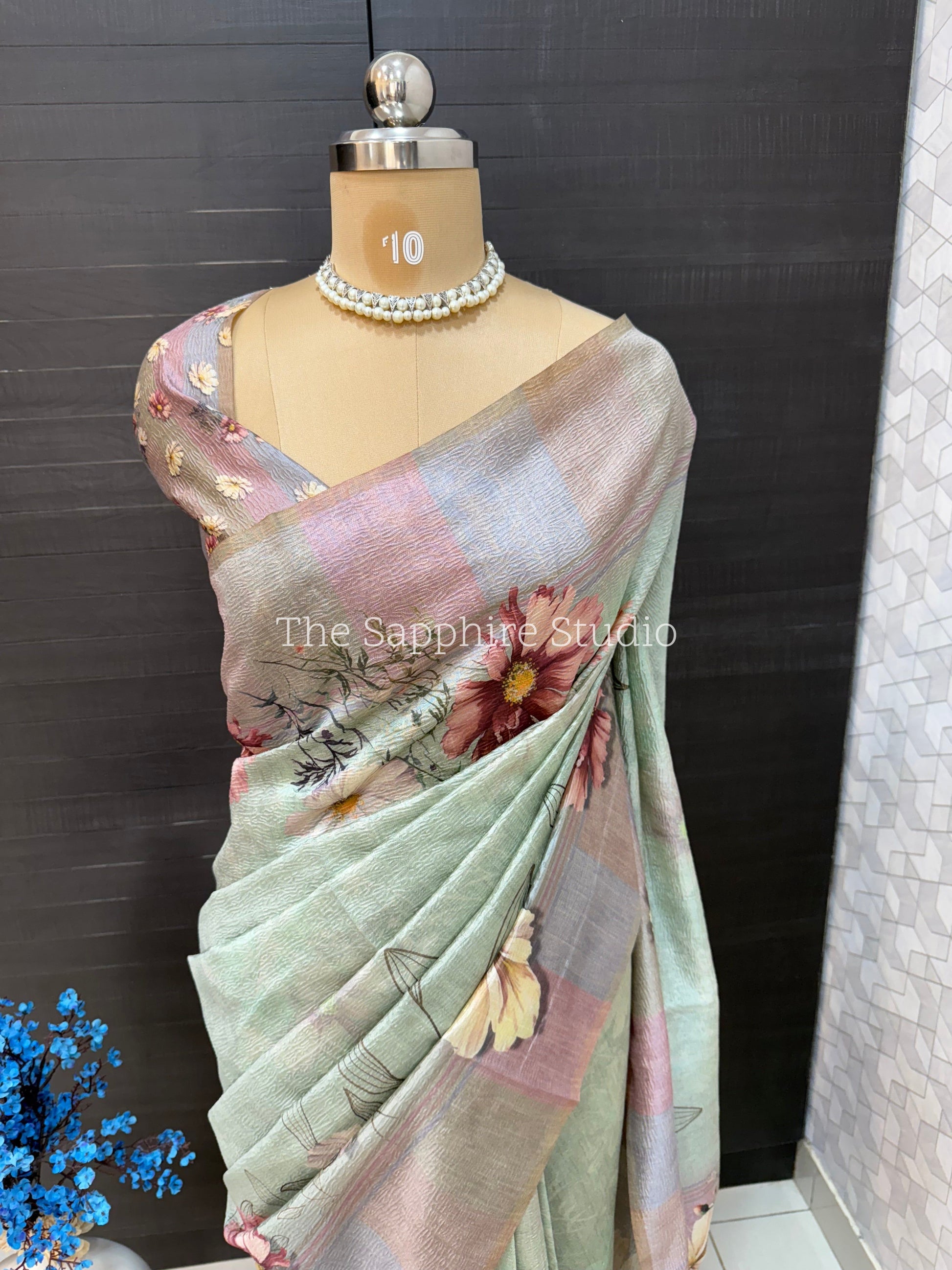 Floral 3D Digital Print Tussar Saree