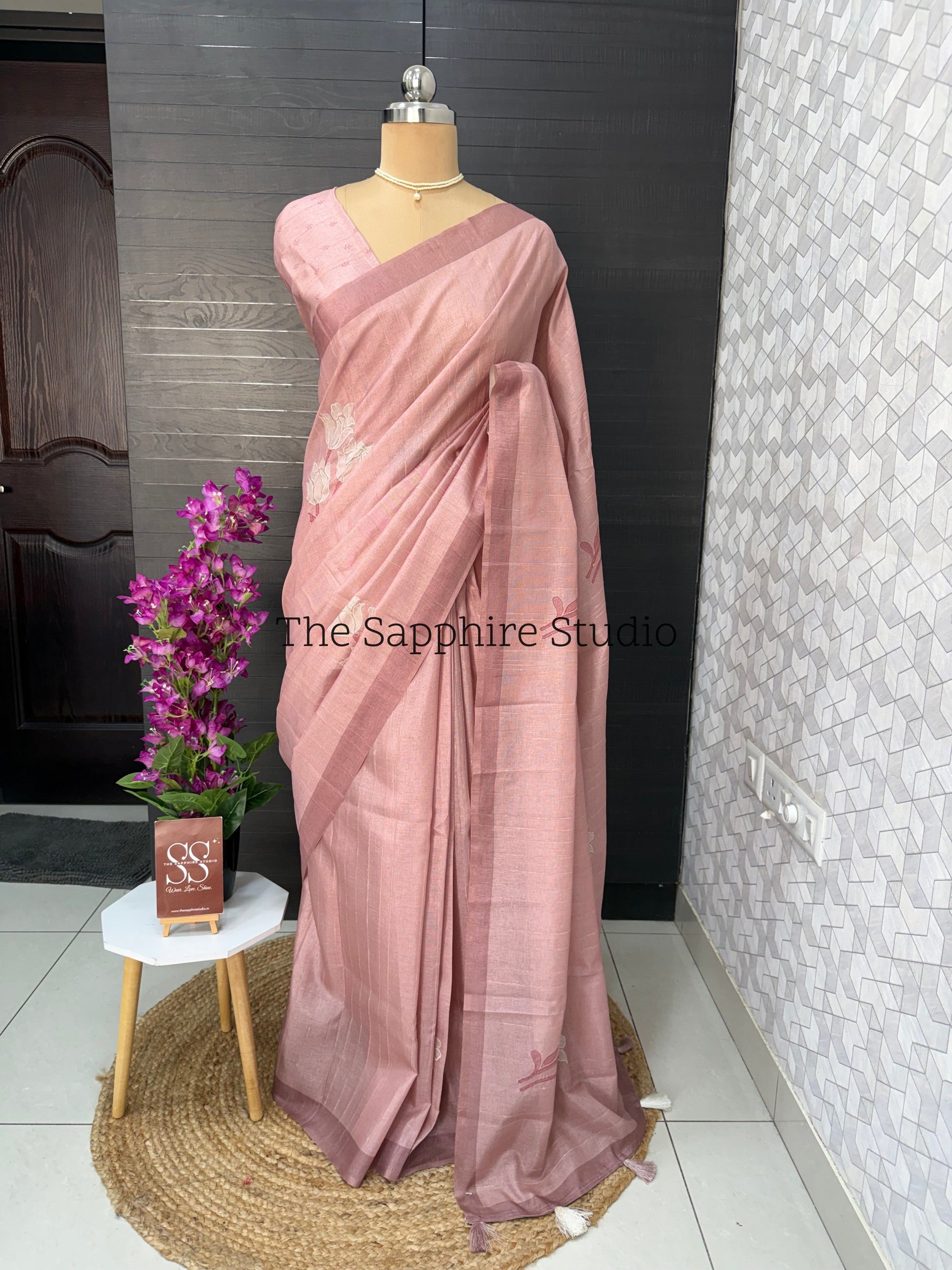Blush Mist Tissue Linen Saree