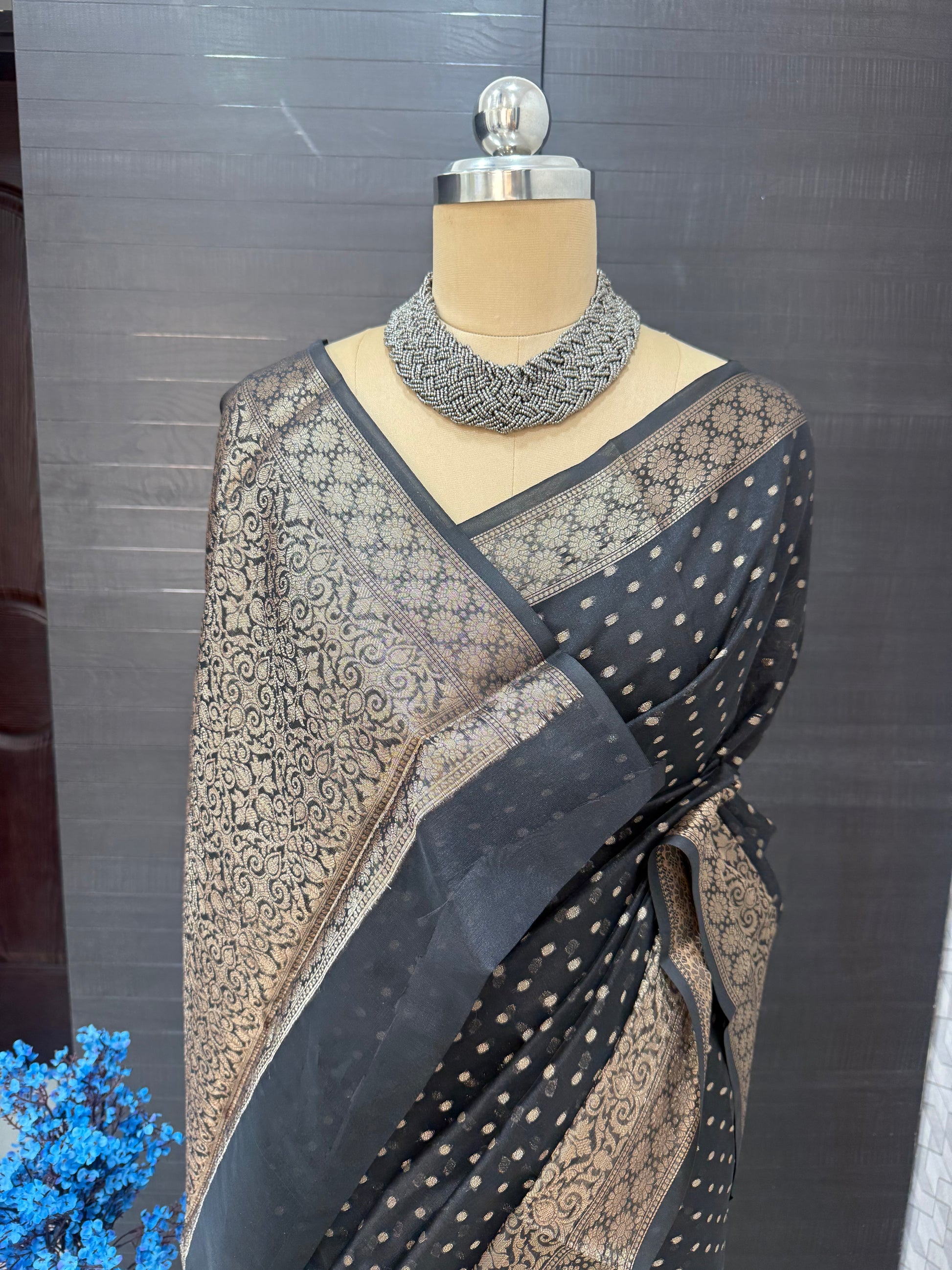 Black Katan silk saree