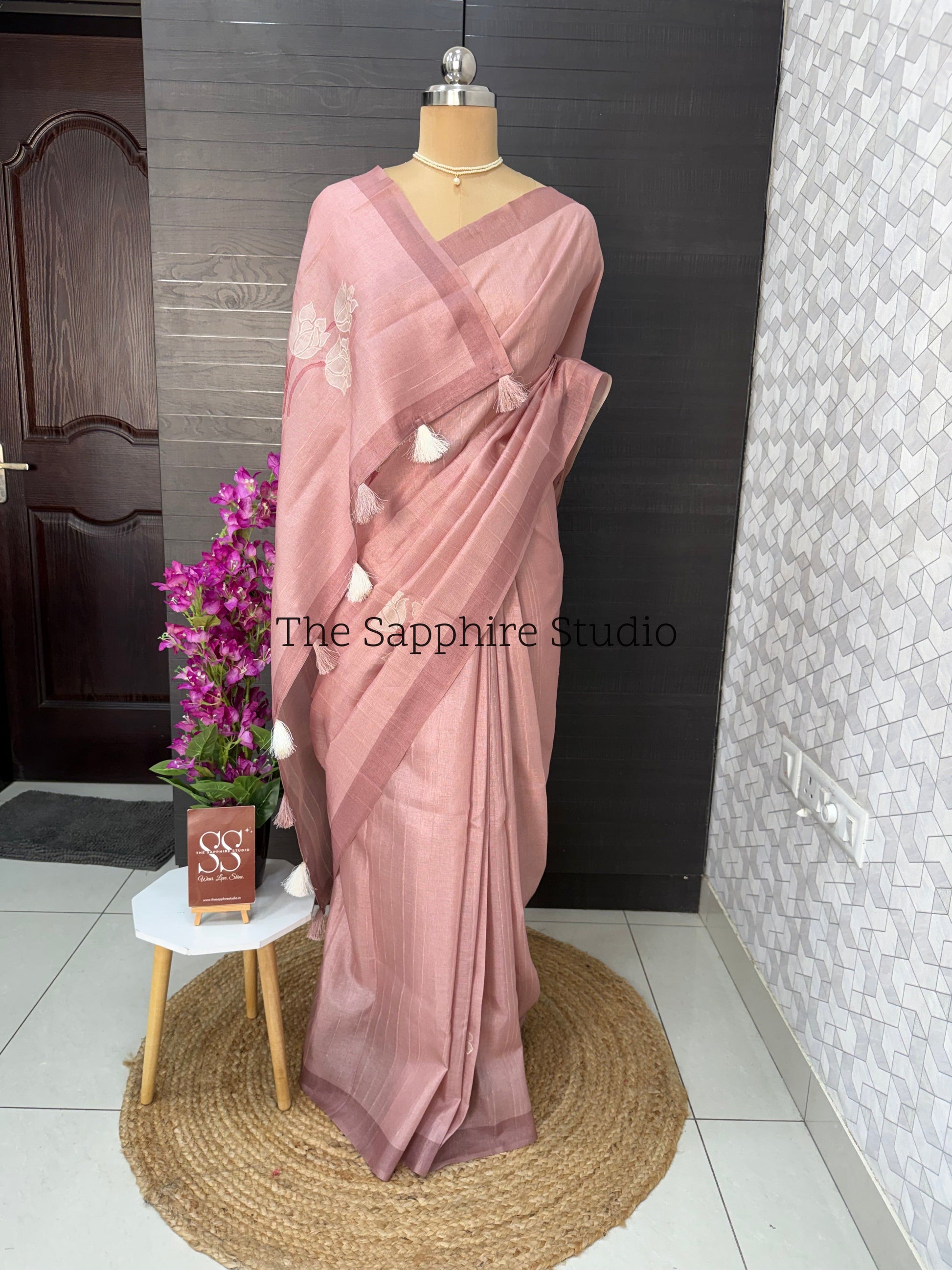 Blush Mist Tissue Linen Saree