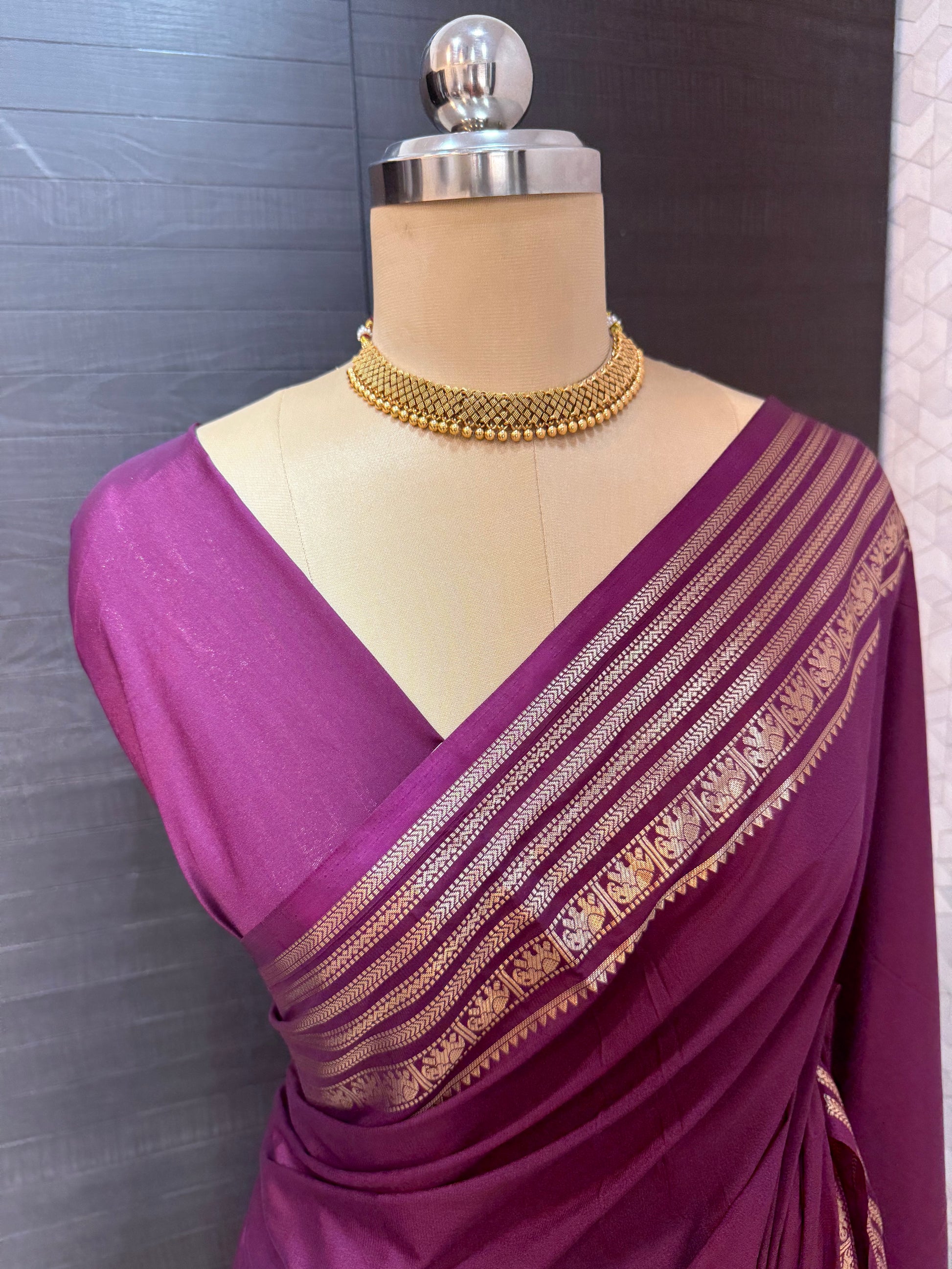 Mysore Semi crepe saree - Magenta
