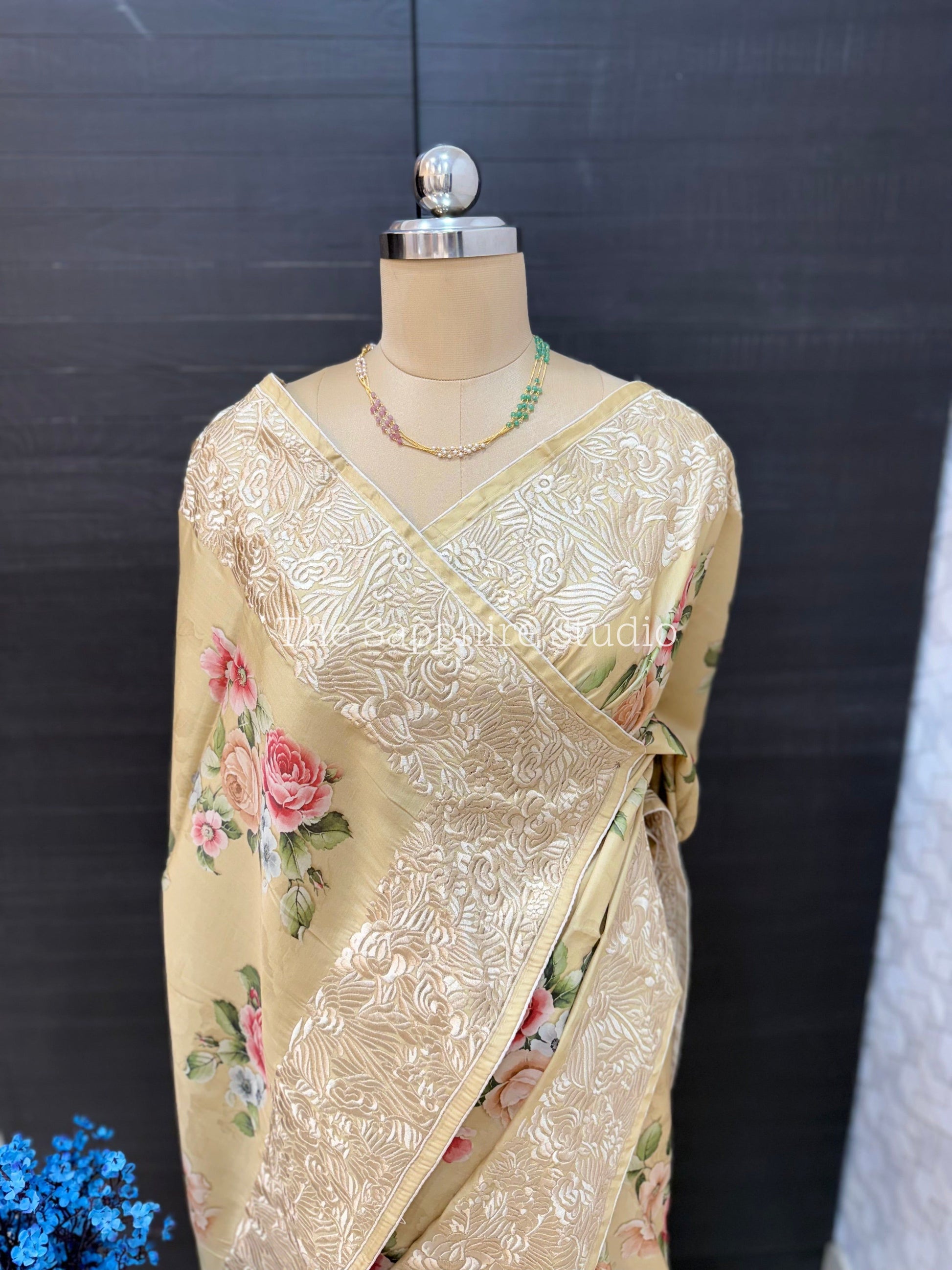 Floral Appliqué Border Tussar Saree