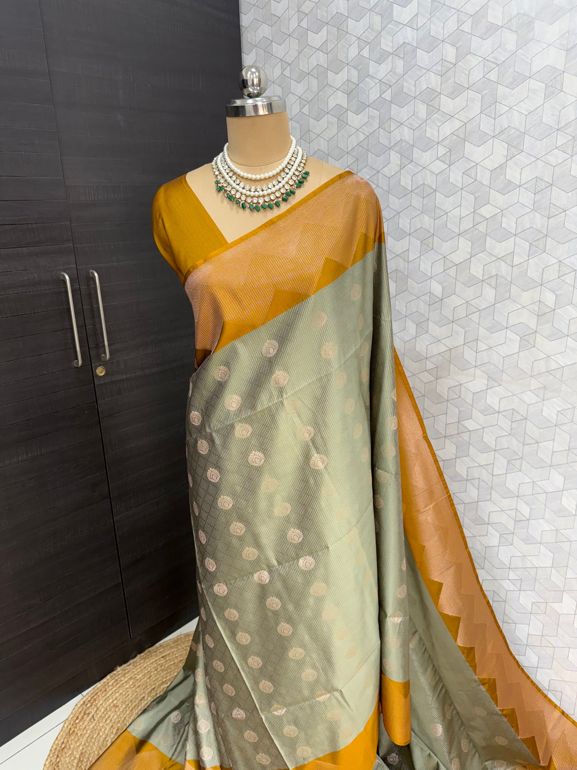 Sage Green with Mustard Temple Border