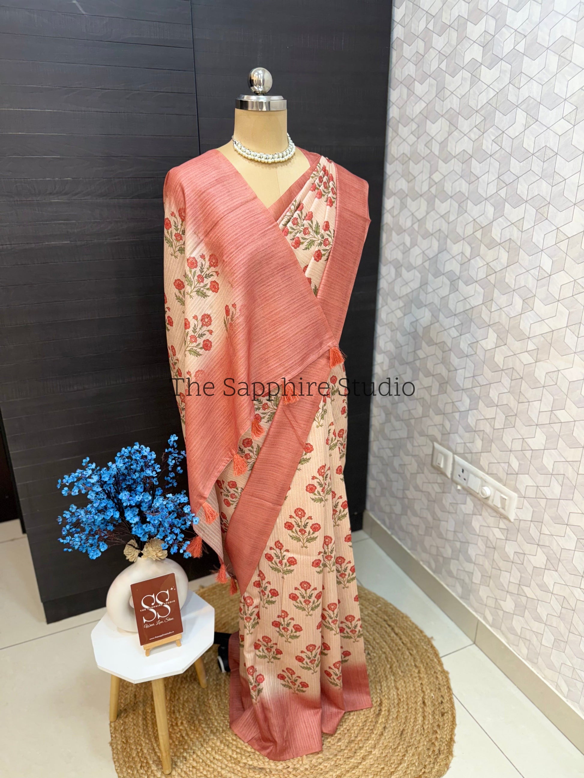 Sunlit bloom Tussar saree