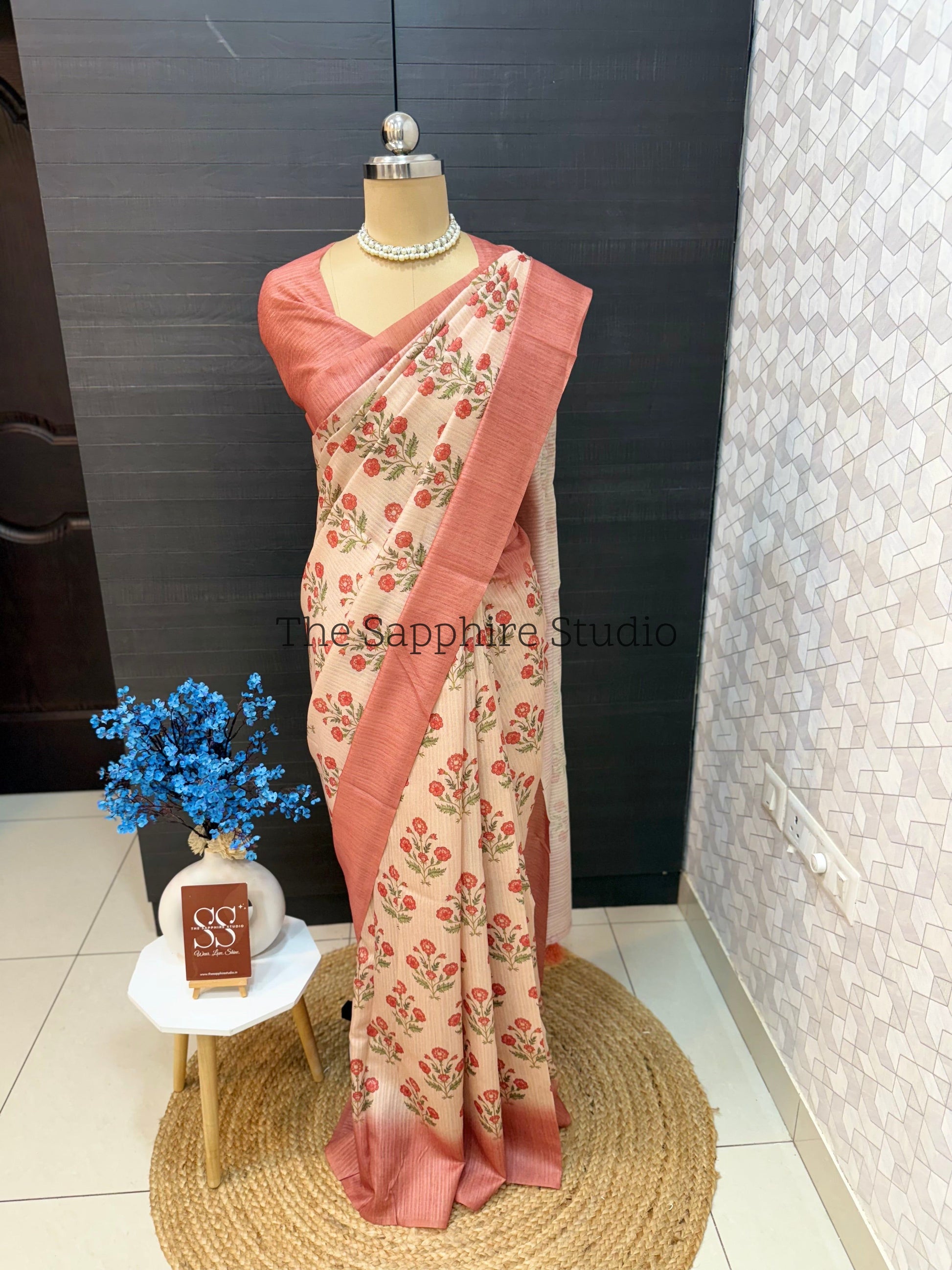 Sunlit bloom Tussar saree