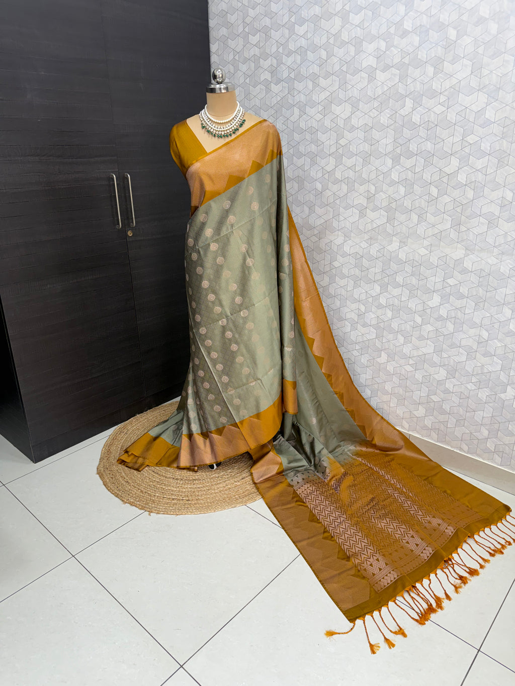 Sage Green with Mustard Temple Border