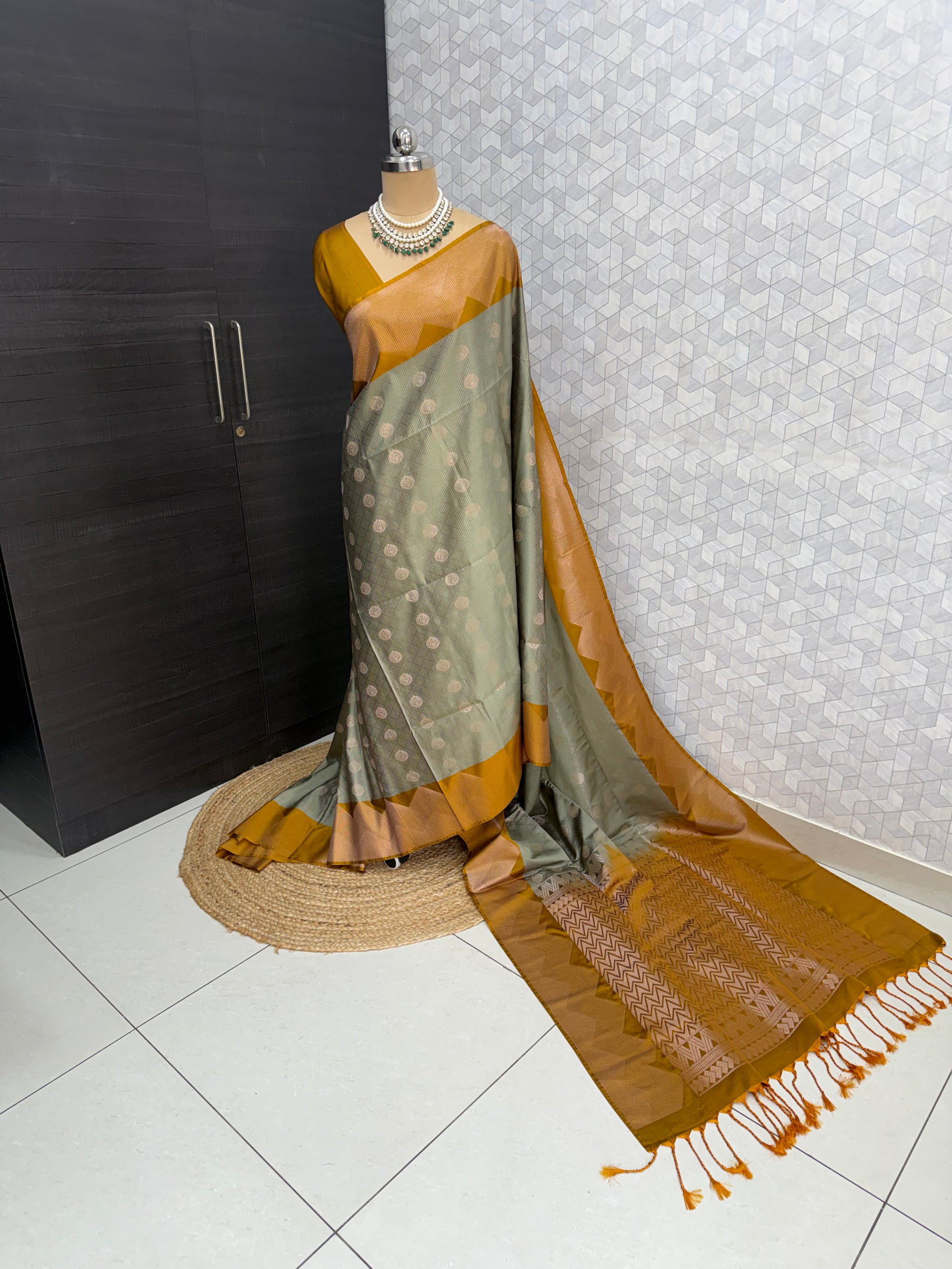 Sage Green with Mustard Temple Border