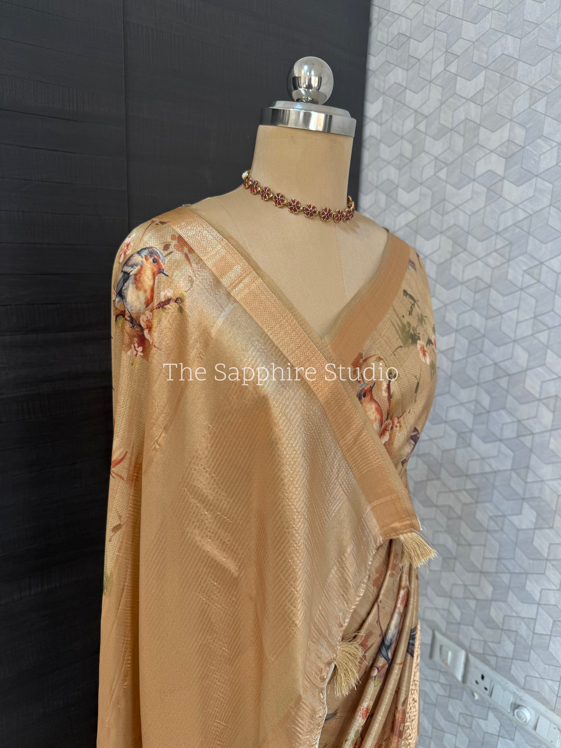 Buttery Soft Tussar Silk Bird Print Saree