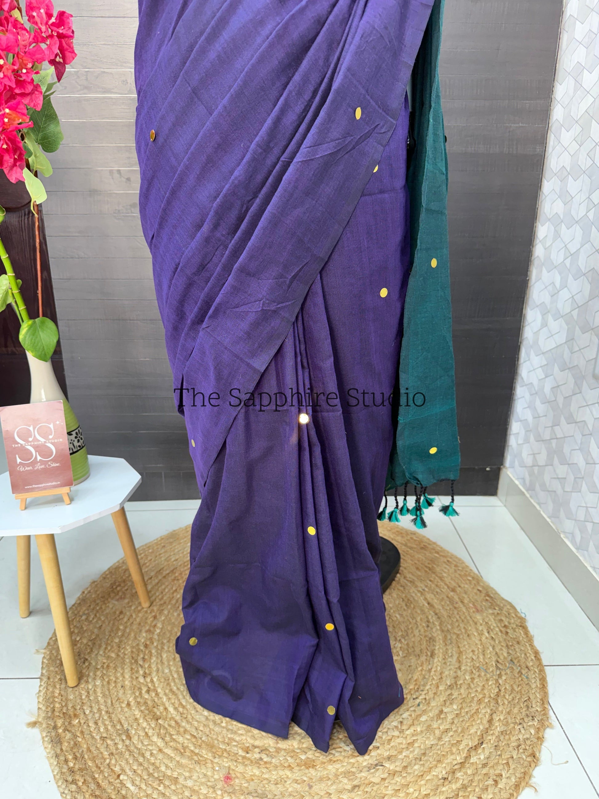 Royal Purple & Teal Khadi Cotton Saree