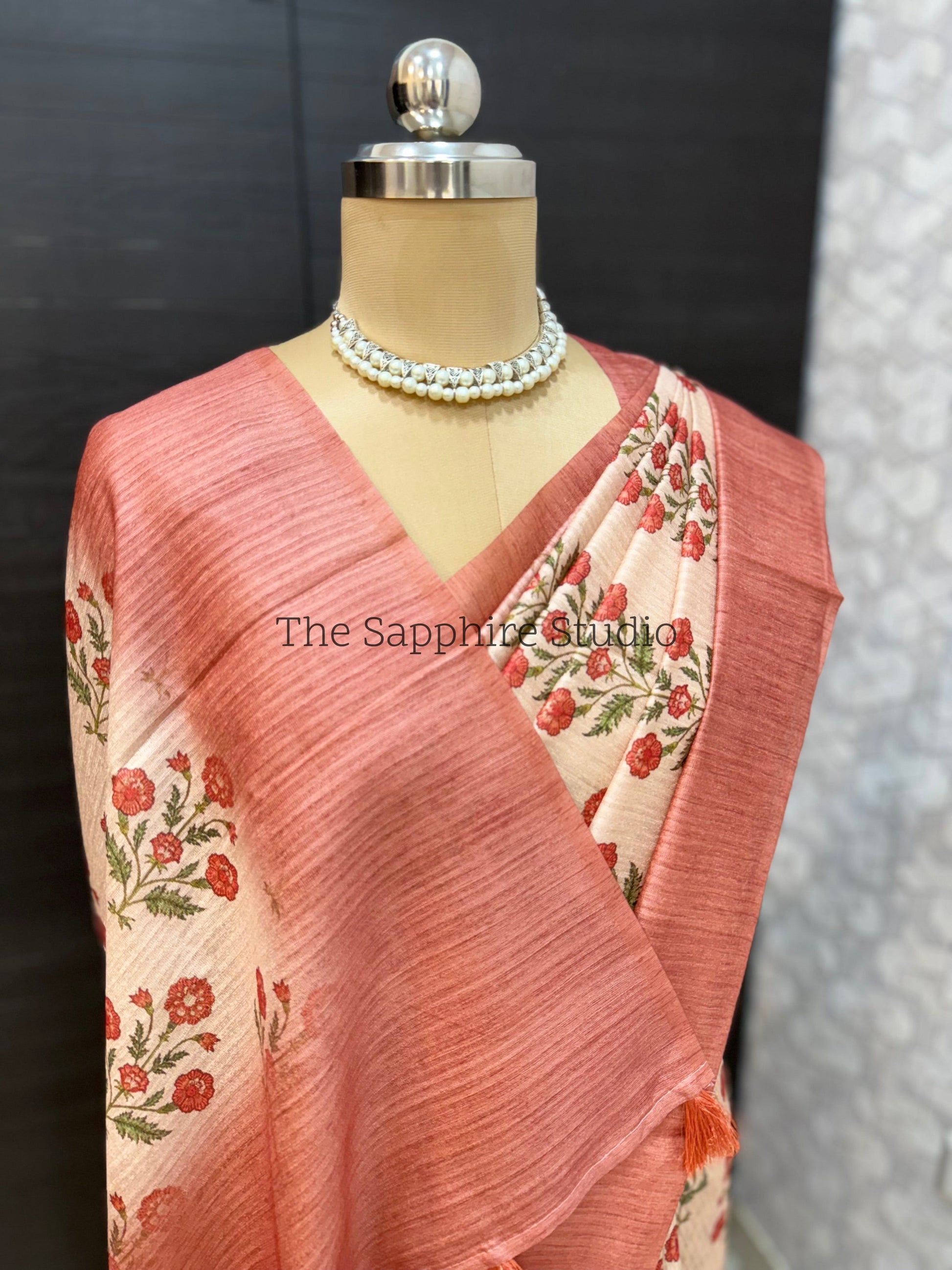 Sunlit bloom Tussar saree
